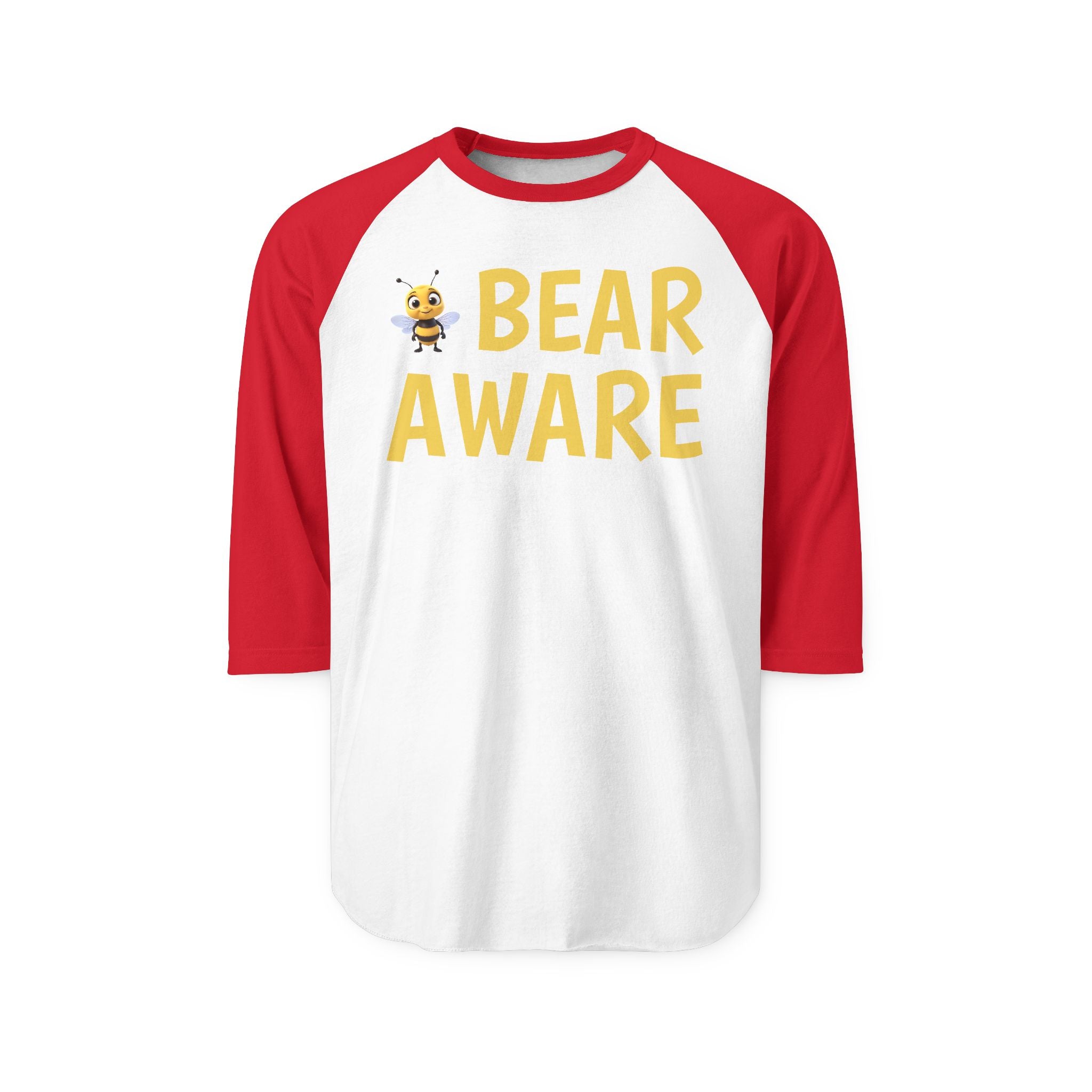 Bear Aware Raglan Shirt — Cute Bee Graphic 3/4 Sleeve Tee