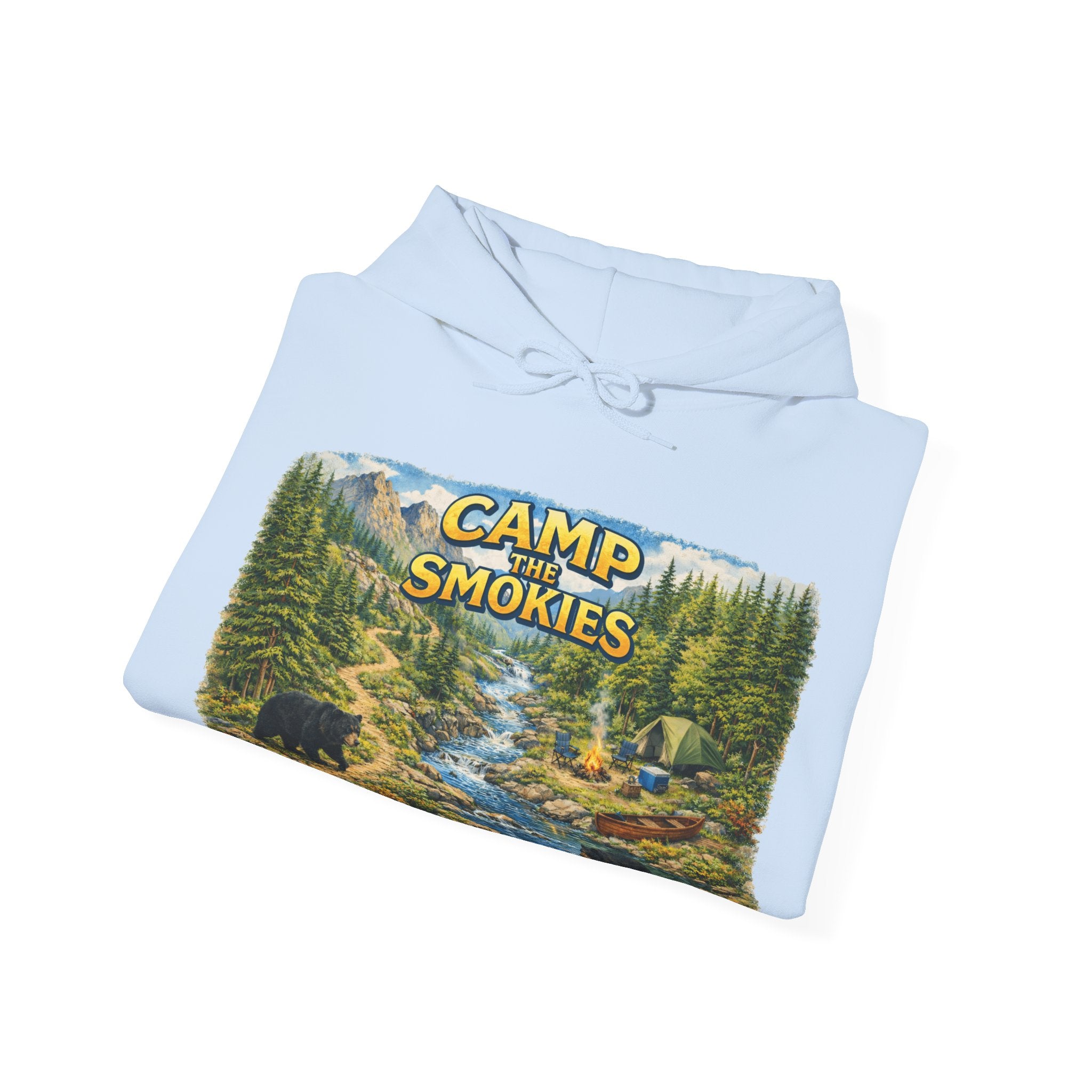 Camp The Smokies Unisex Hoodie — Scenic Mountain Bears Camping Sweatshirt