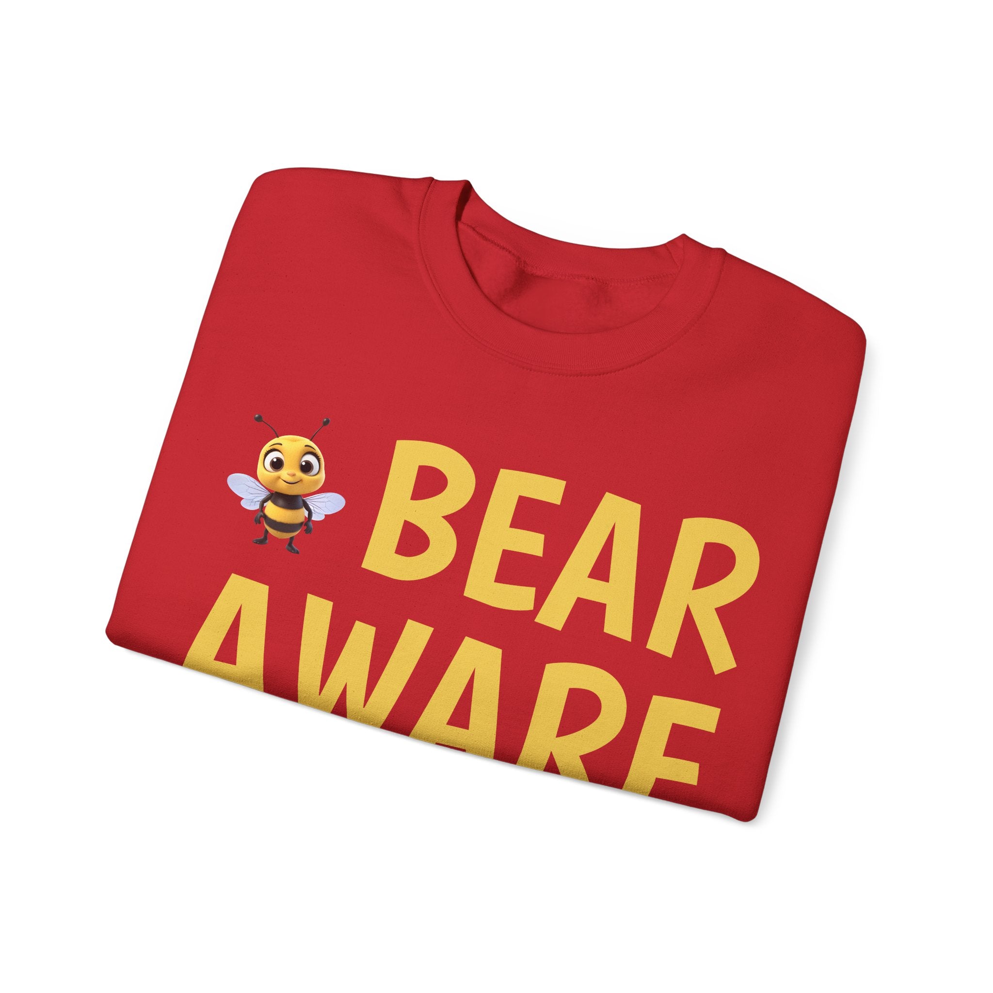 Bear Aware  Unisex Crewneck Sweatshirt — Cute Bee Graphic, Nature & Camping Safety Shirt