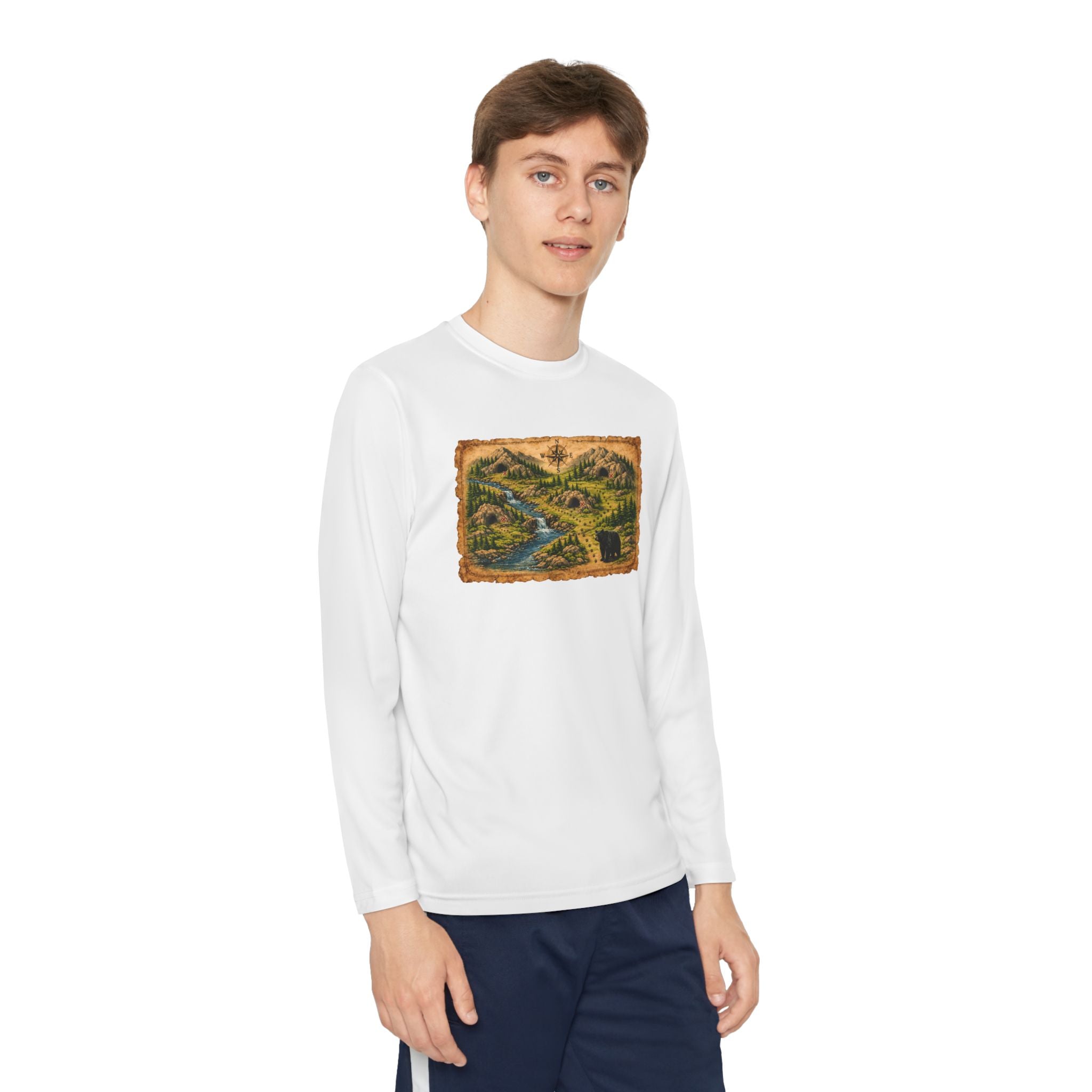 Youth Long Sleeve Tee — Bear Cave Treasure Map