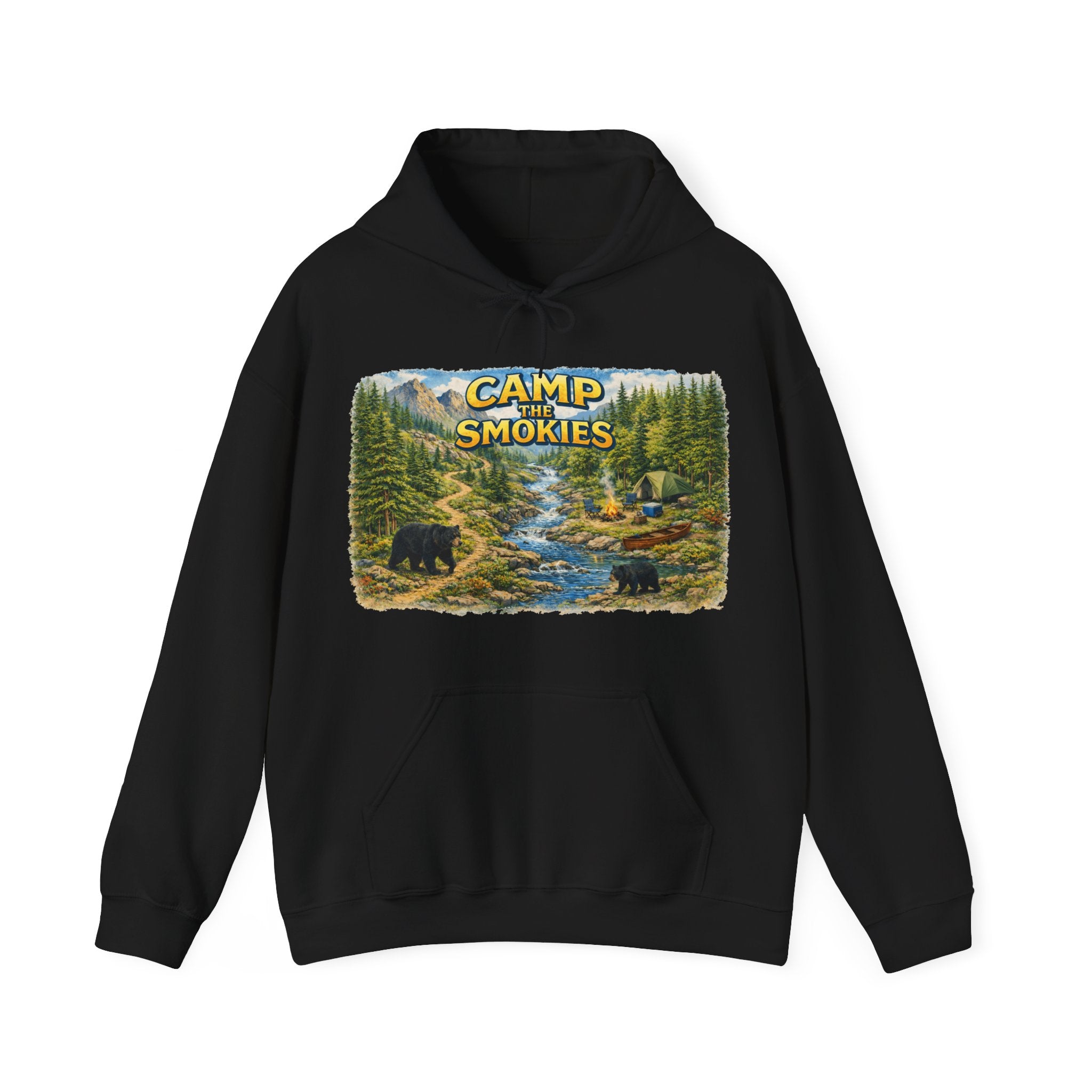 Camp The Smokies Unisex Hoodie — Scenic Mountain Bears Camping Sweatshirt