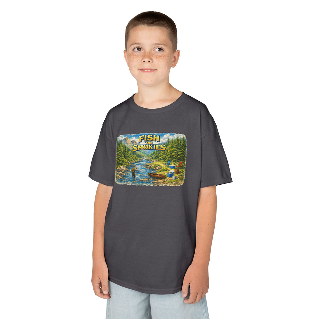 Kids T-Shirt - 'Fish The Smokies' River Fishing Graphic Tee for Outdoorsy Kids