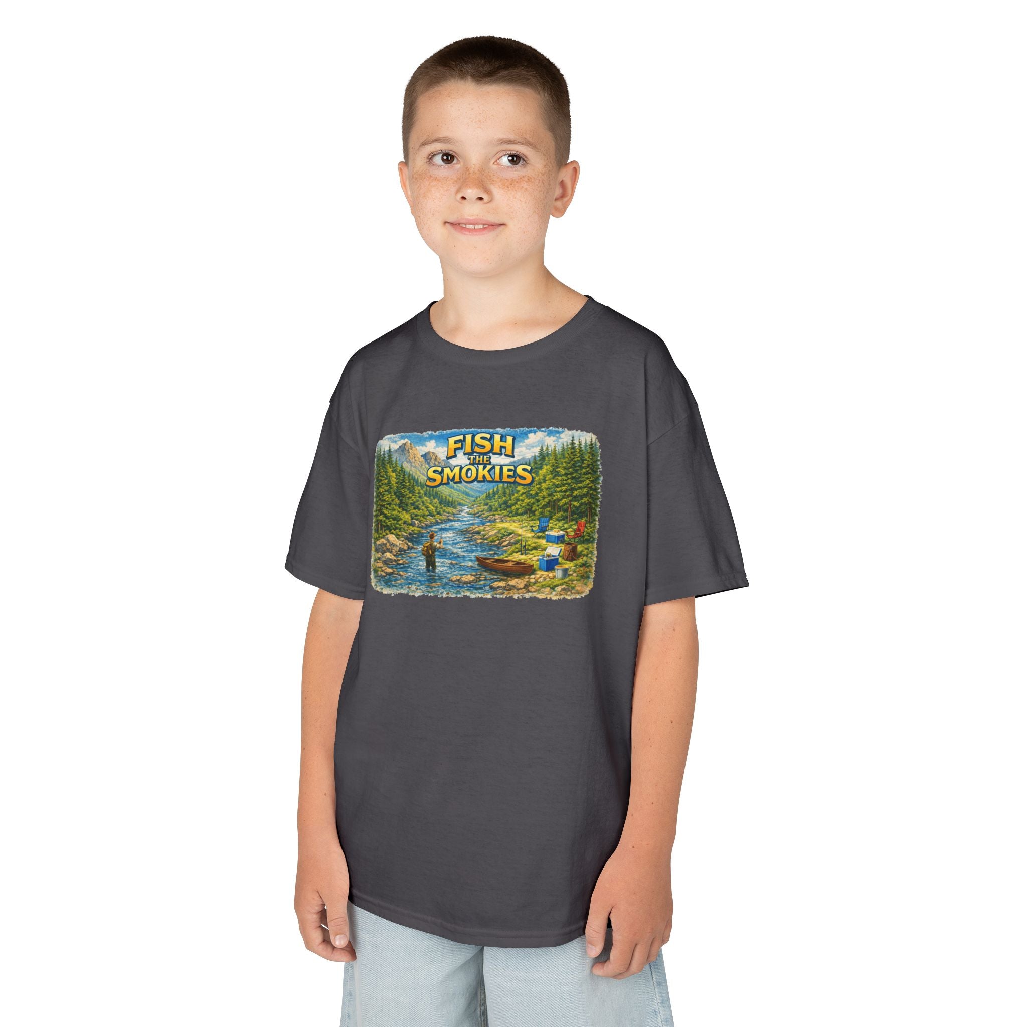 Kids T-Shirt - 'Fish The Smokies' River Fishing Graphic Tee for Outdoorsy Kids