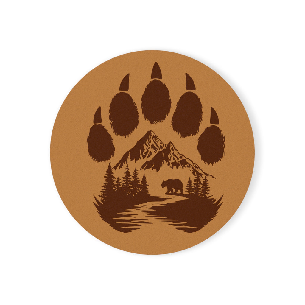 Bear Paw Mountain Cork Coaster — Rustic Wildlife Drink Coaster