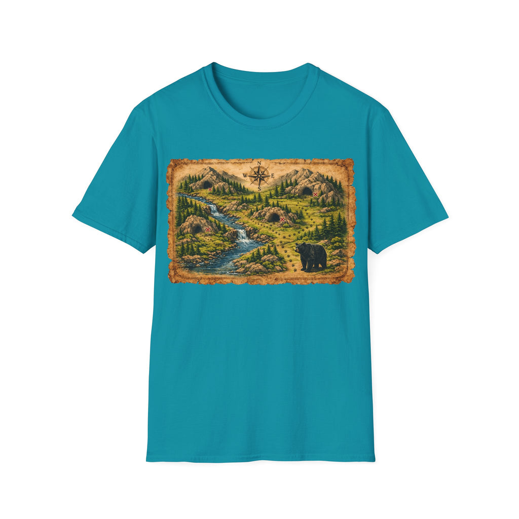 Adventure Map Unisex T-Shirt — Vintage Hiking Map with River & Bear Art