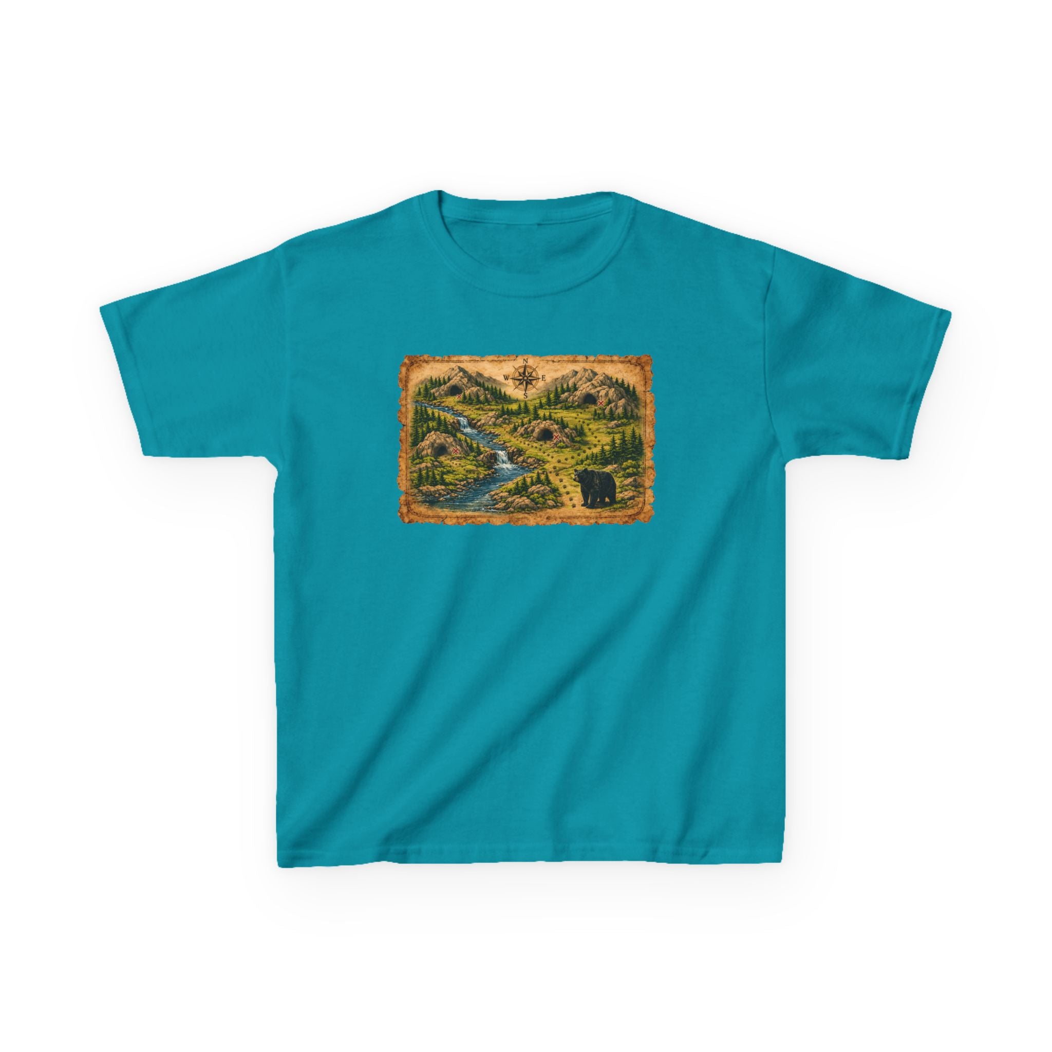 Kids Tee — Bear Cave Treasure Map "Which Cave Has the Bear?"