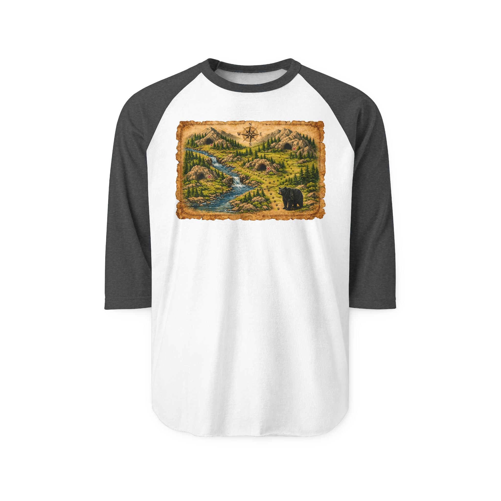 Bear Cave Treasure Map - Unisex Raglan Shirt