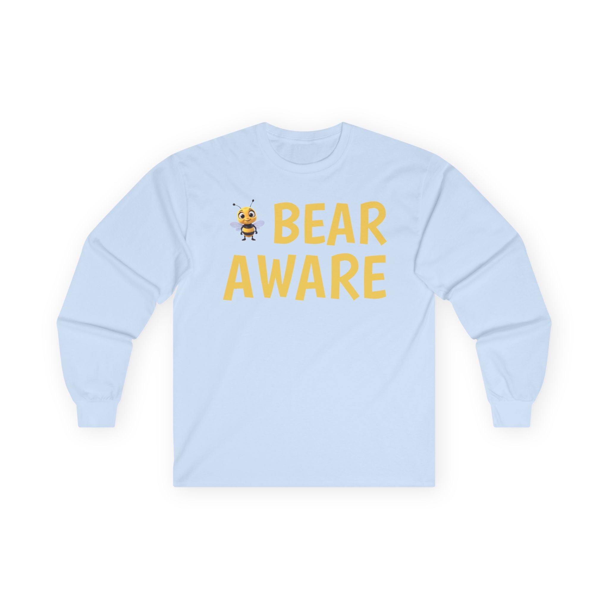 Bear Aware Long Sleeve Tee — Cute Yellow Bear Graphic Shirt