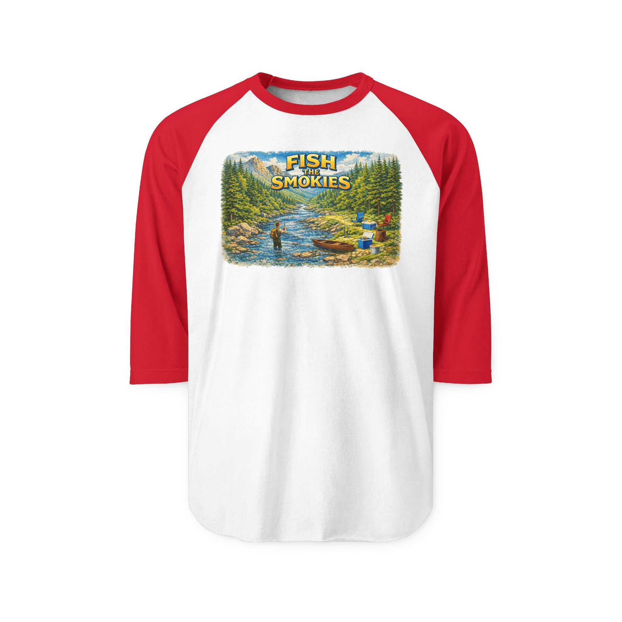 Smokies Fishing Unisex Raglan Shirt - 'Fish the Smokies' 3/4 Sleeve Outdoor Tee