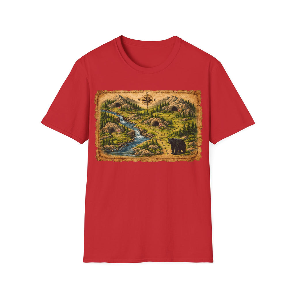 Adventure Map Unisex T-Shirt — Vintage Hiking Map with River & Bear Art
