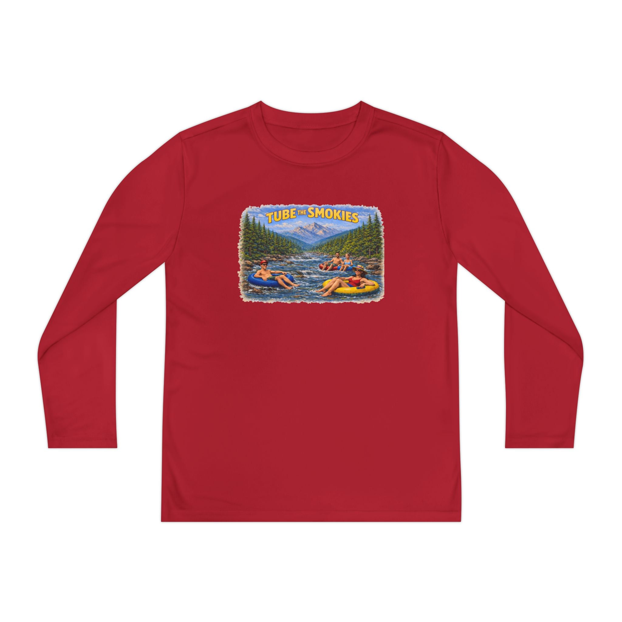 Youth Long Sleeve Tee — Tube the Smokies River Tubing Graphic