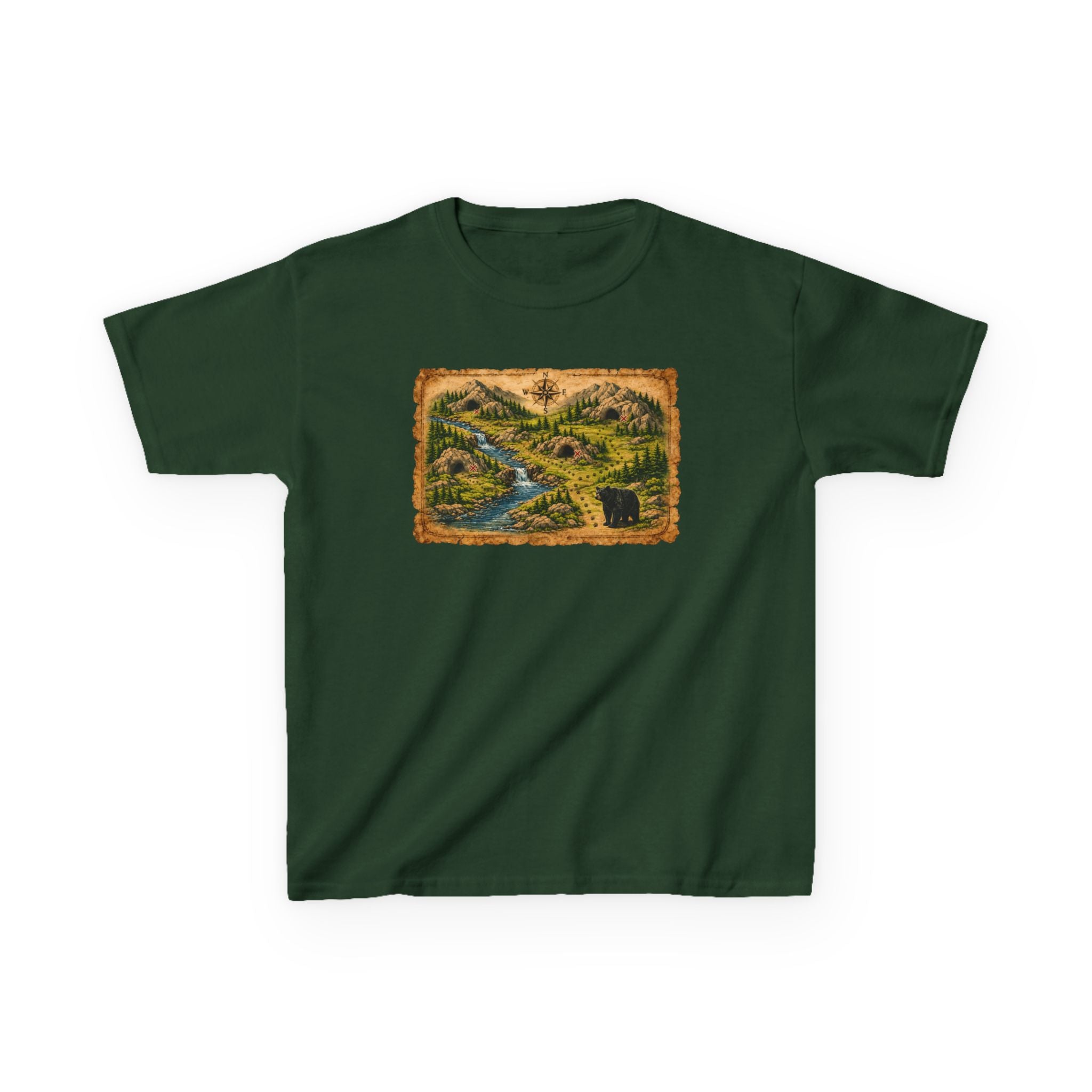 Kids Tee — Bear Cave Treasure Map "Which Cave Has the Bear?"