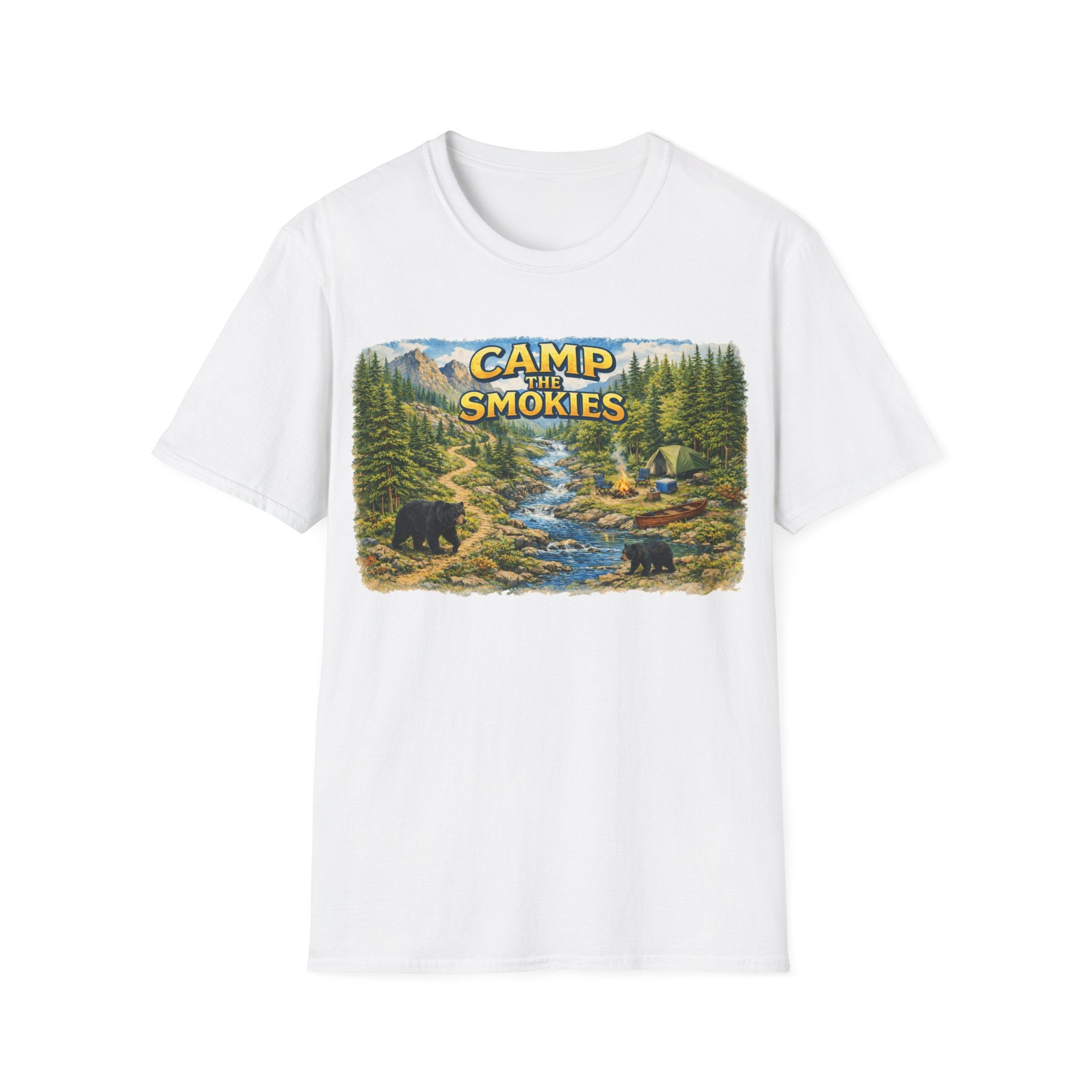 Camp the Smokies Unisex T-Shirt – Rustic Mountain Camping Graphic Tee