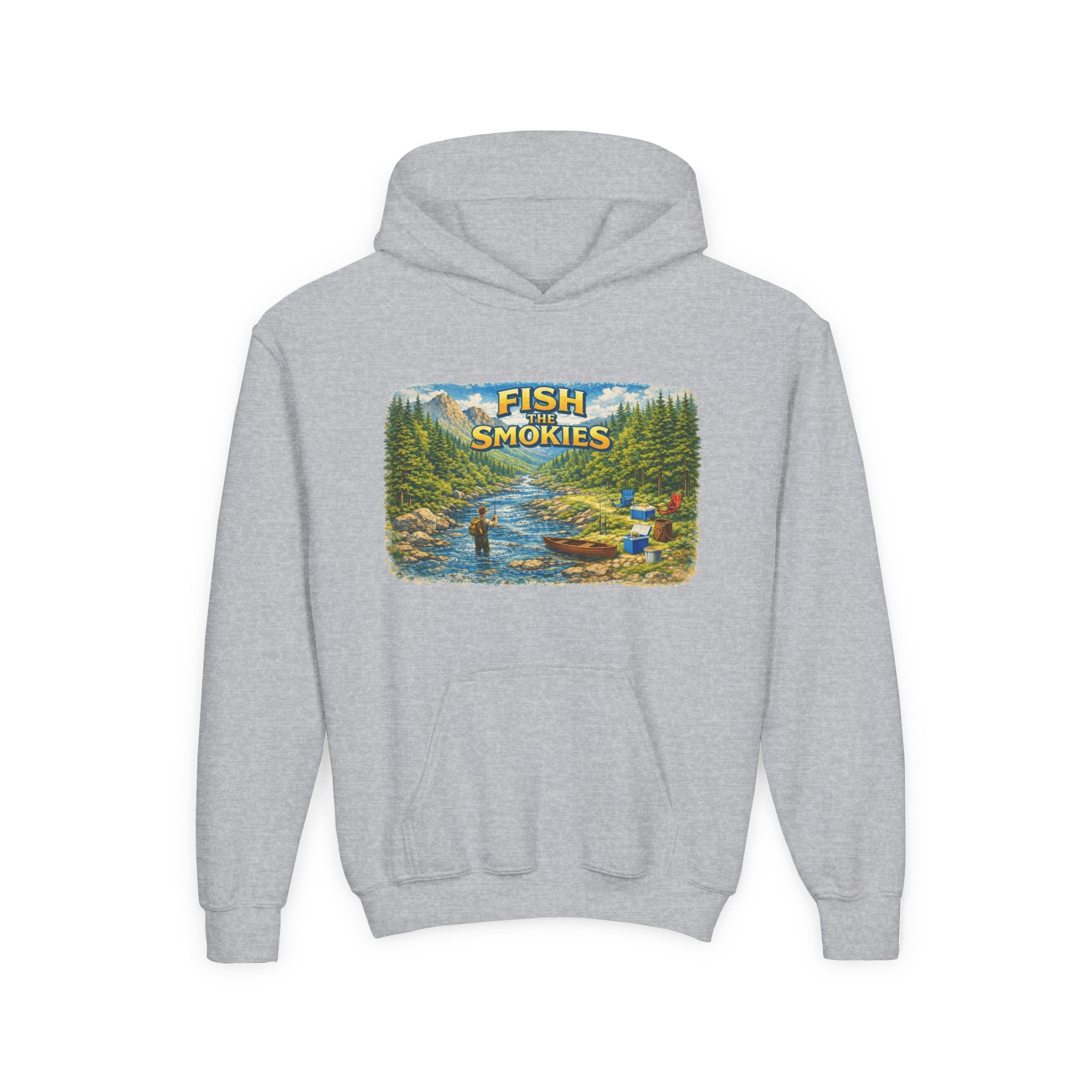 Youth Hoodie - "Fish The Smokies" Scenic Fishing Sweatshirt