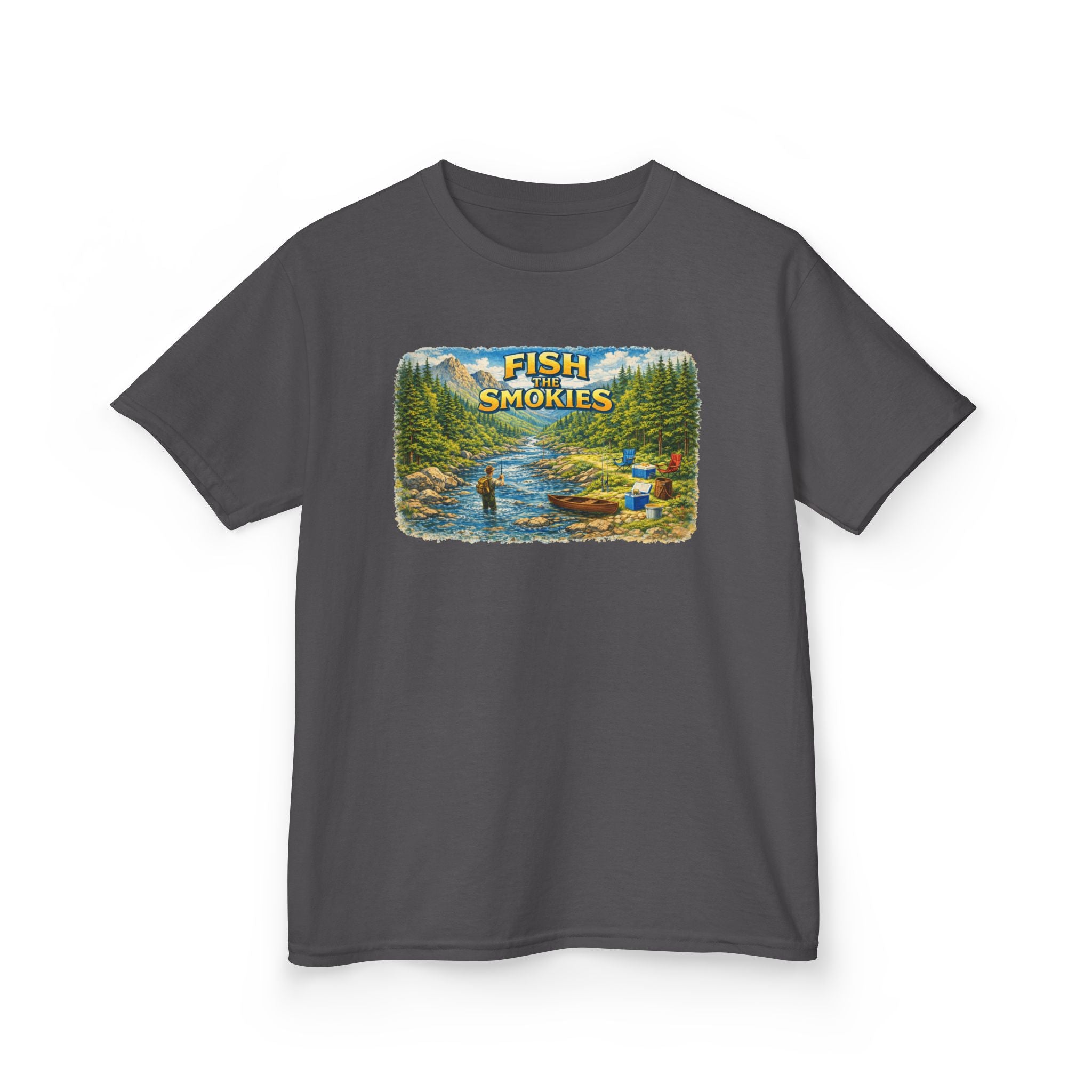 Kids T-Shirt - 'Fish The Smokies' River Fishing Graphic Tee for Outdoorsy Kids