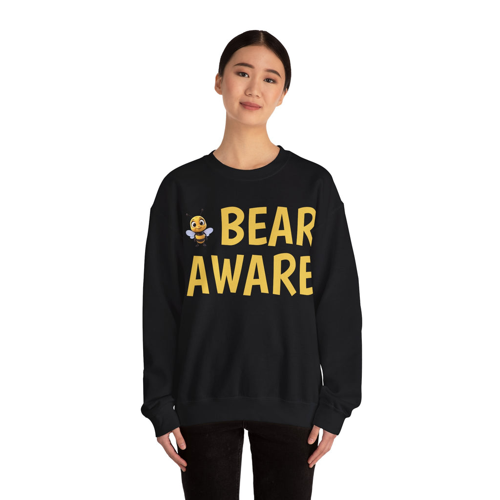 Bear Aware  Unisex Crewneck Sweatshirt — Cute Bee Graphic, Nature & Camping Safety Shirt