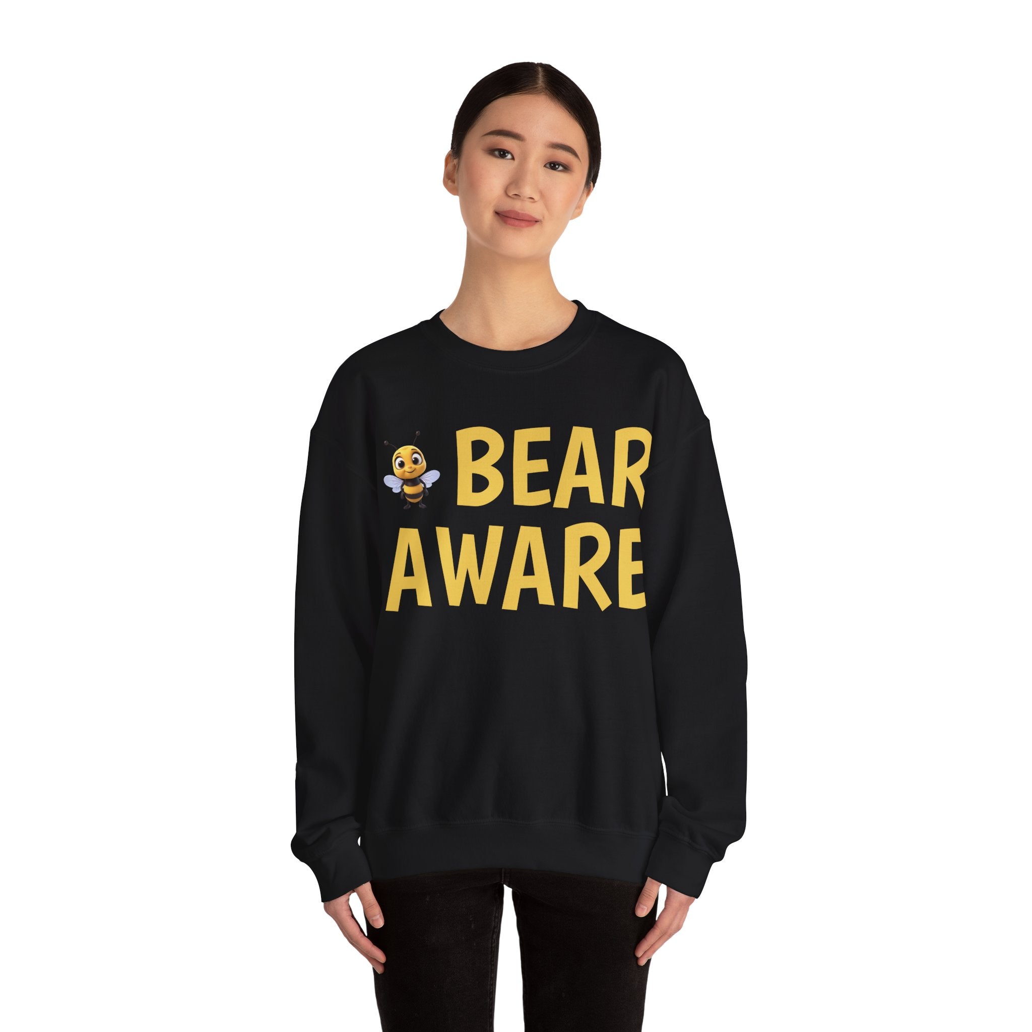 Bear Aware  Unisex Crewneck Sweatshirt — Cute Bee Graphic, Nature & Camping Safety Shirt