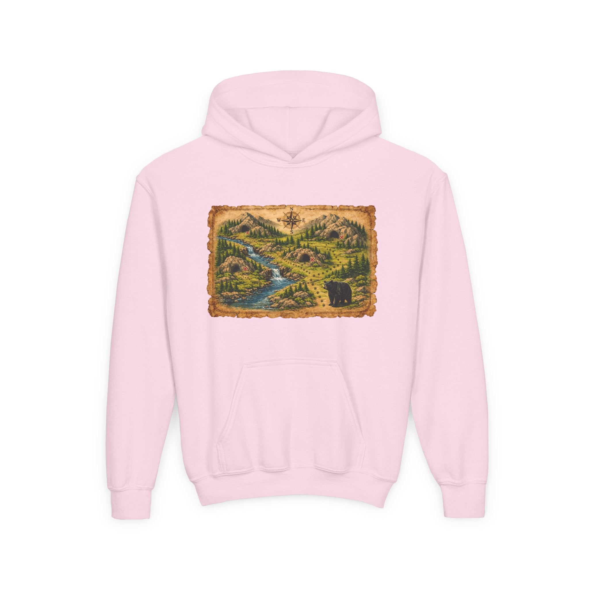 Youth Hoodie with Rustic Wilderness Map Graphic