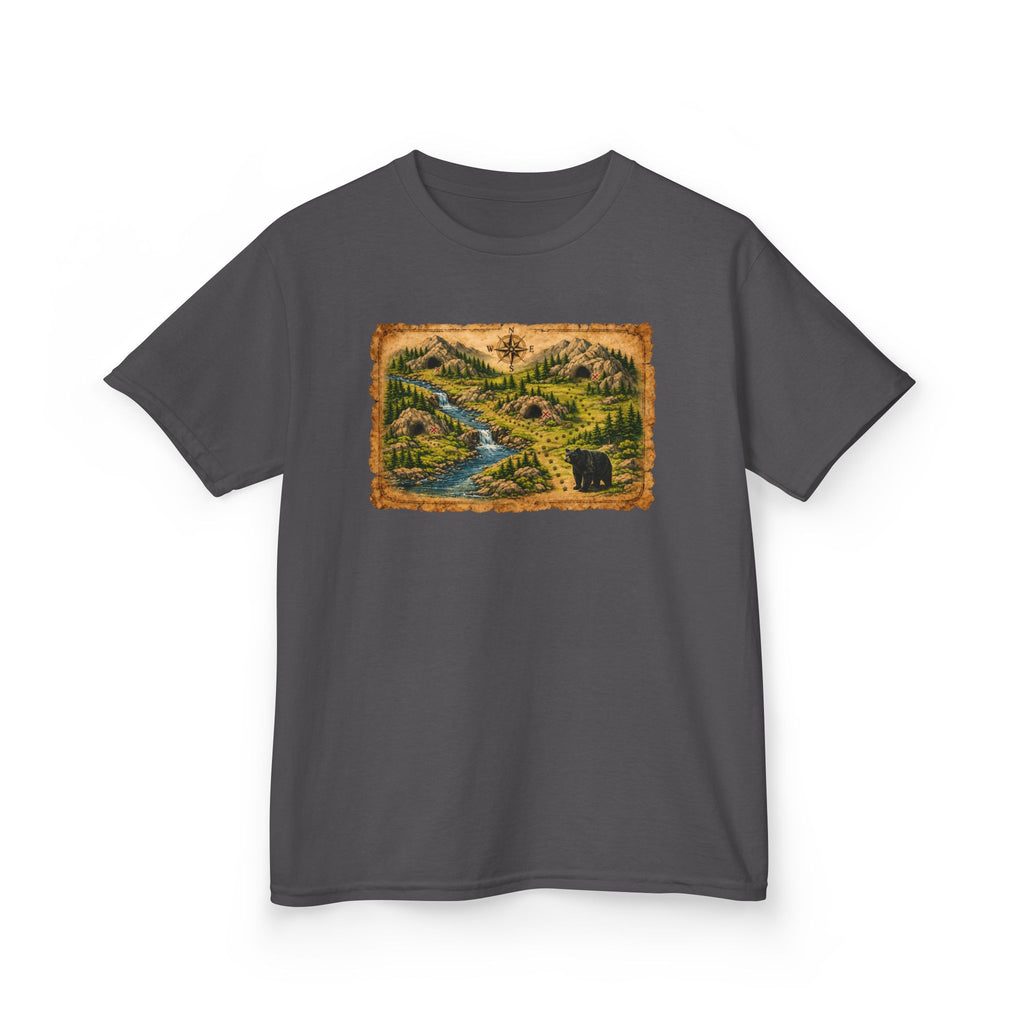 Kids Tee — Bear Cave Treasure Map "Which Cave Has the Bear?"