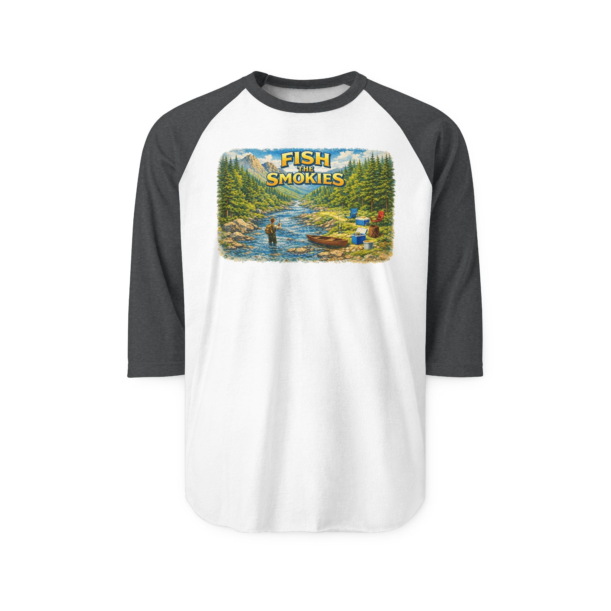 Smokies Fishing Unisex Raglan Shirt - 'Fish the Smokies' 3/4 Sleeve Outdoor Tee