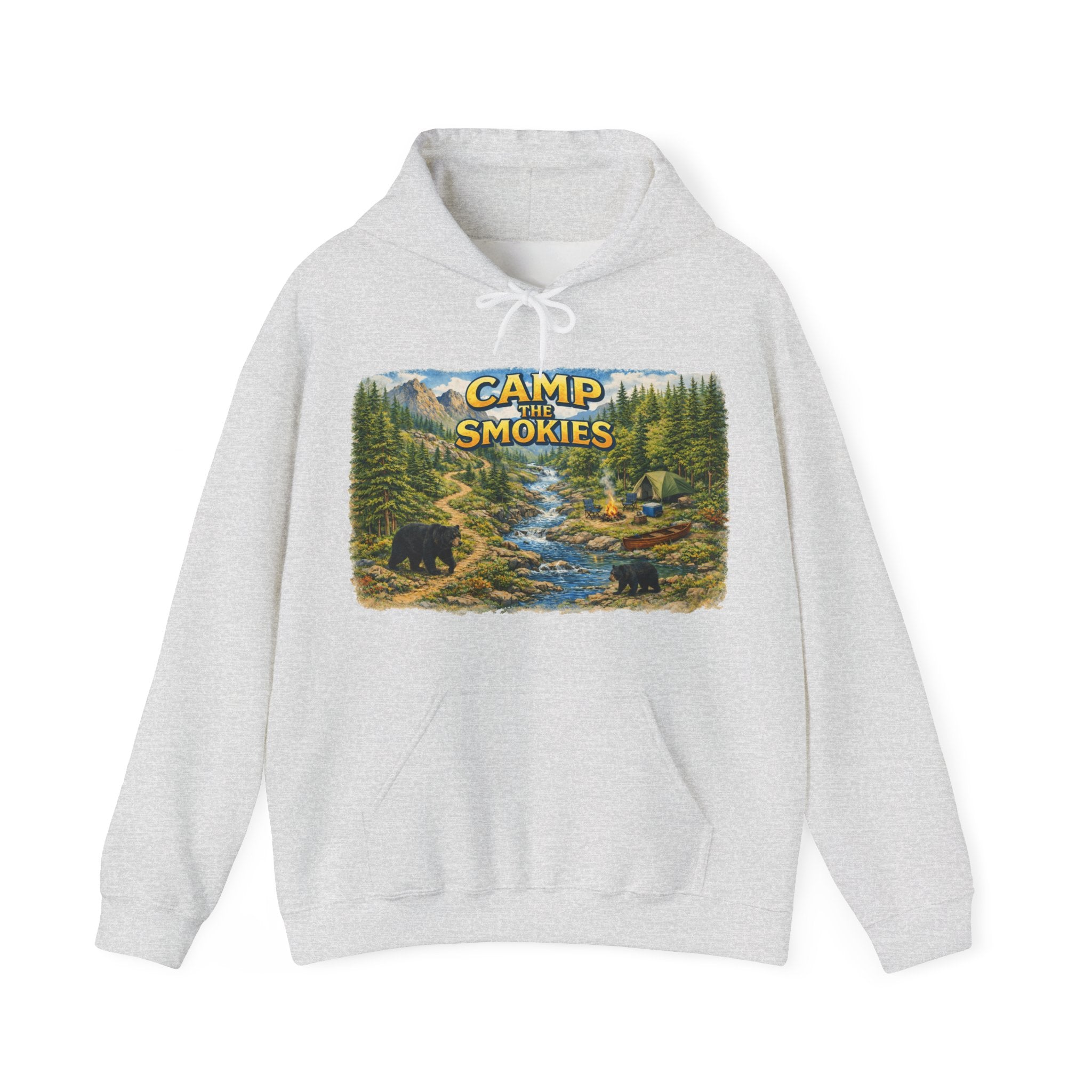 Camp The Smokies Unisex Hoodie — Scenic Mountain Bears Camping Sweatshirt