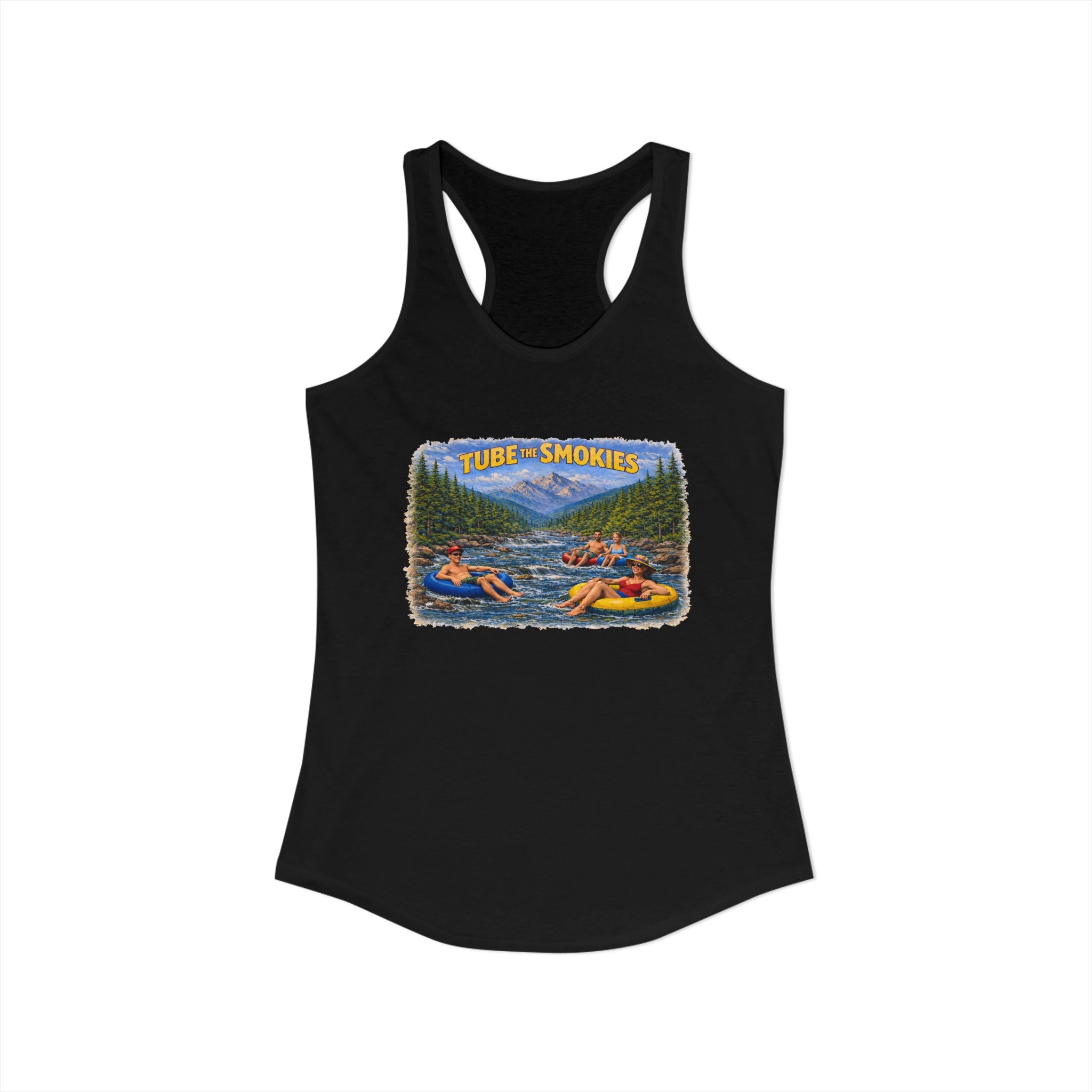 Smoky Mountains Tubing River Scene Women's Racerback Tank