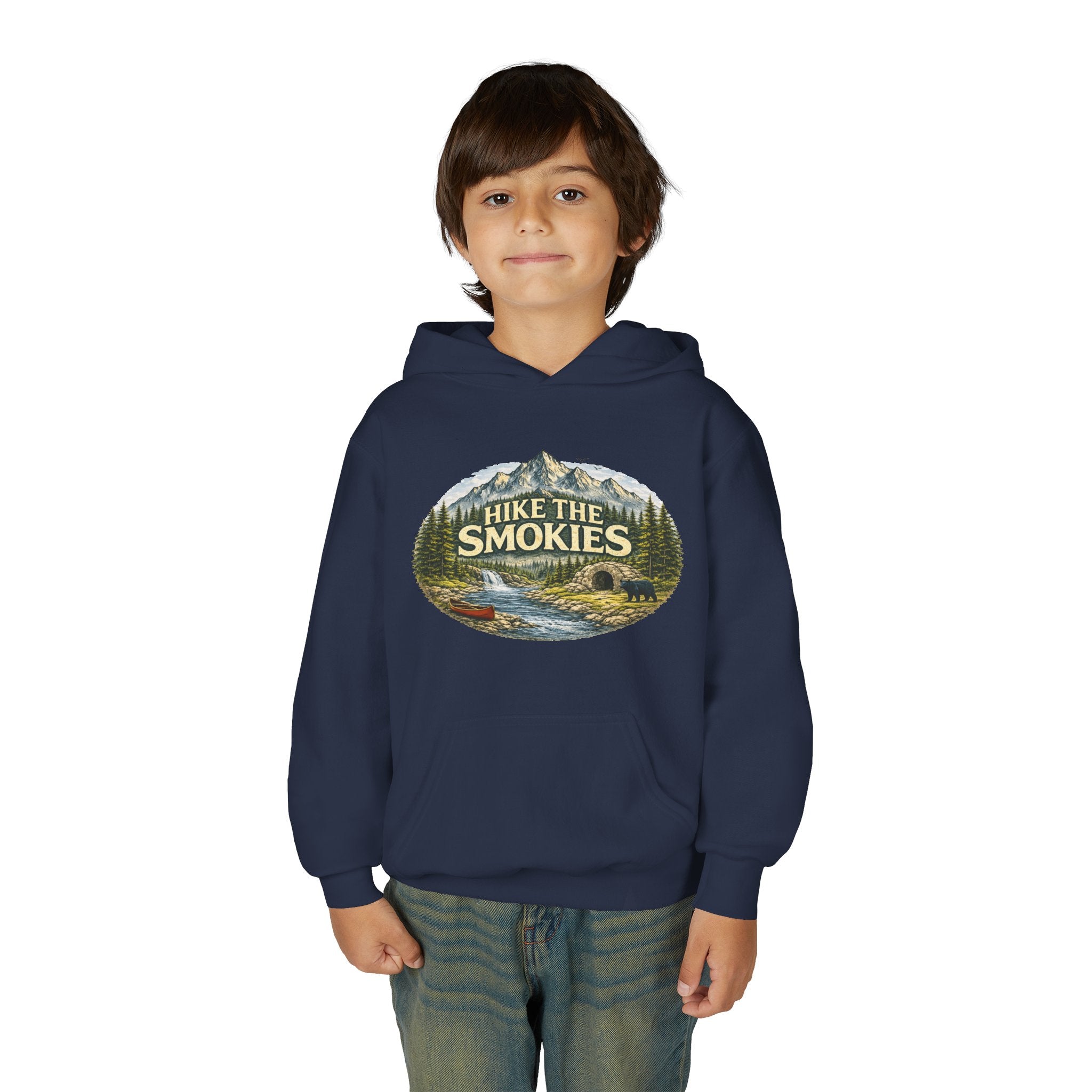 Youth Hoodie - 'Hike the Smokies' Mountain Camping Graphic