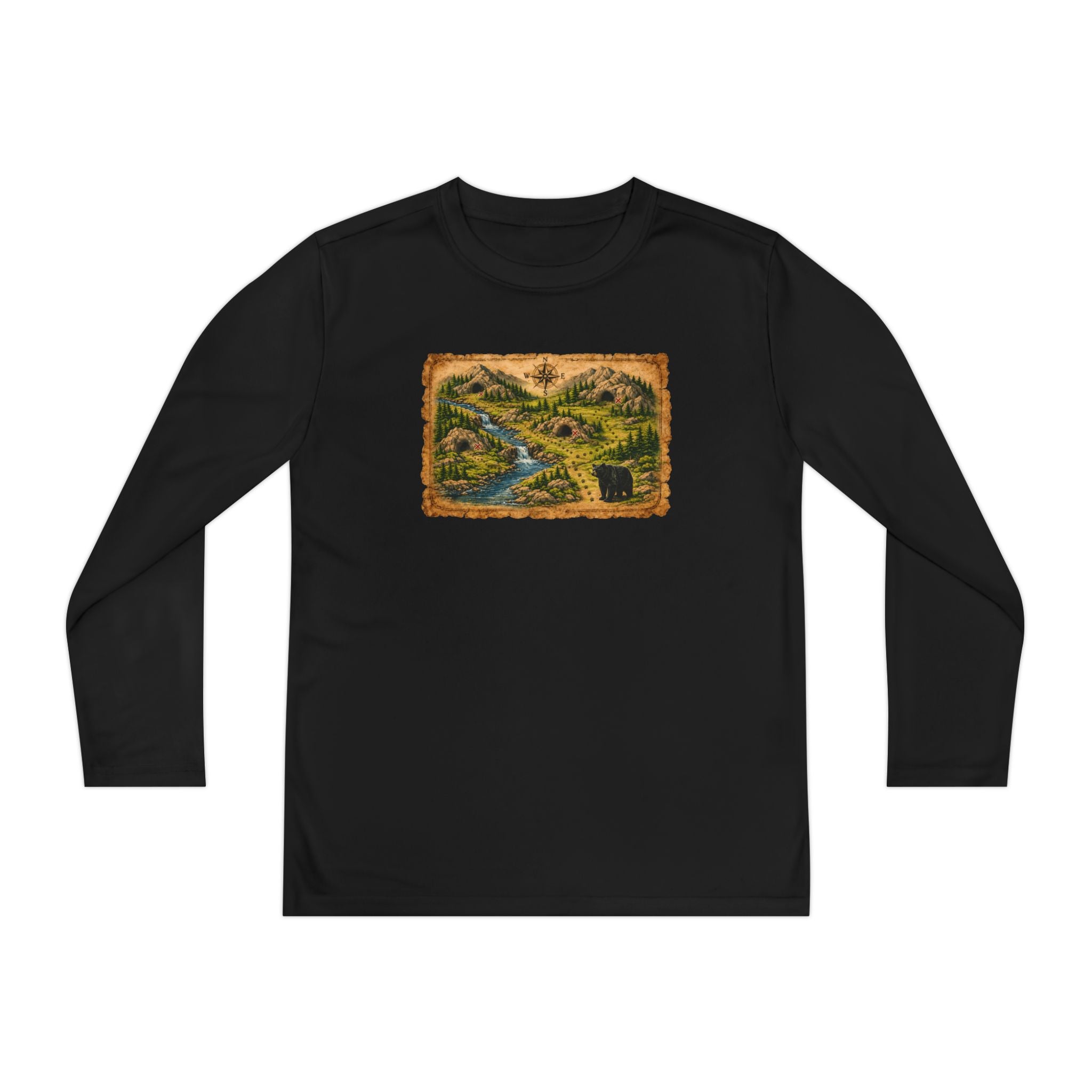 Youth Long Sleeve Tee — Bear Cave Treasure Map