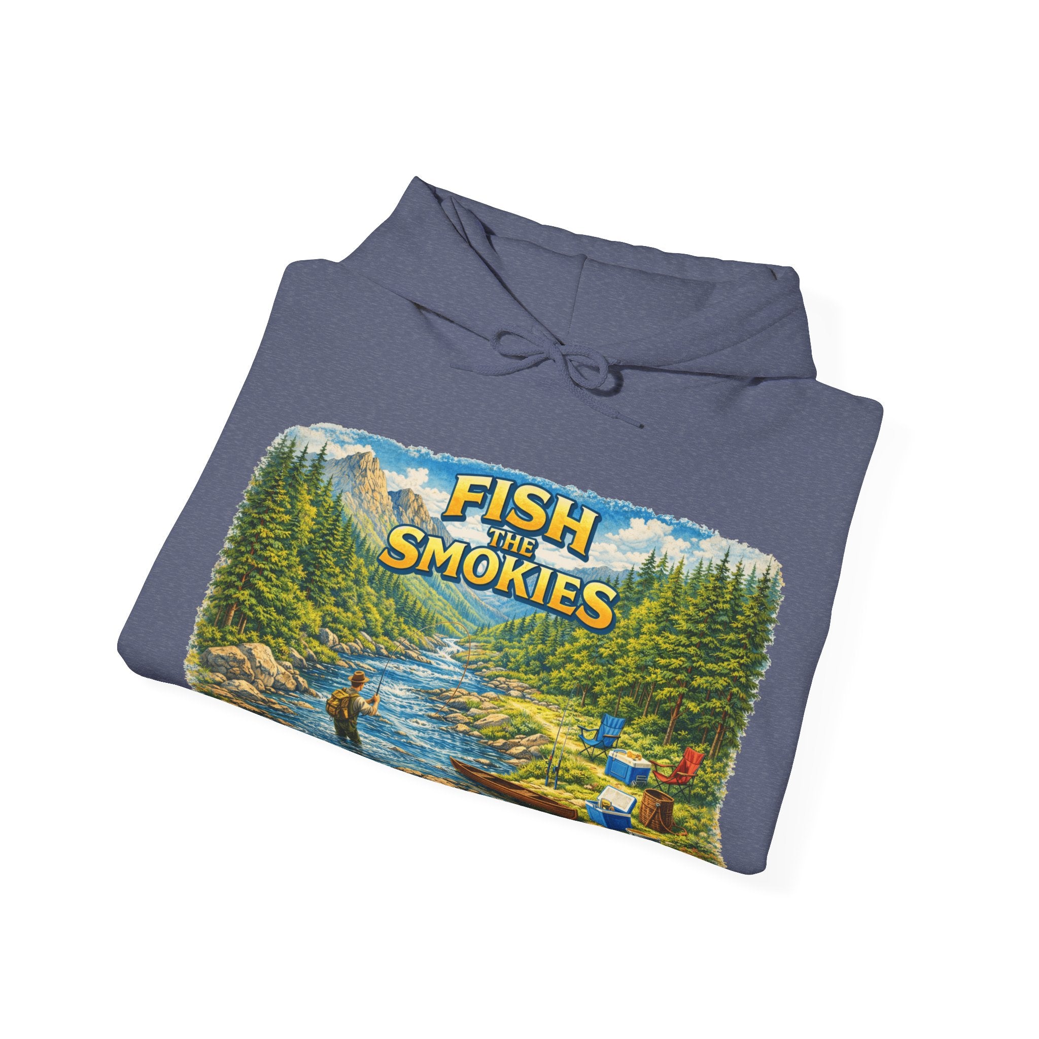 Fish Smokies Fishing Unisex Hoodie - Smoky Mountains River Scene Sweatshirt