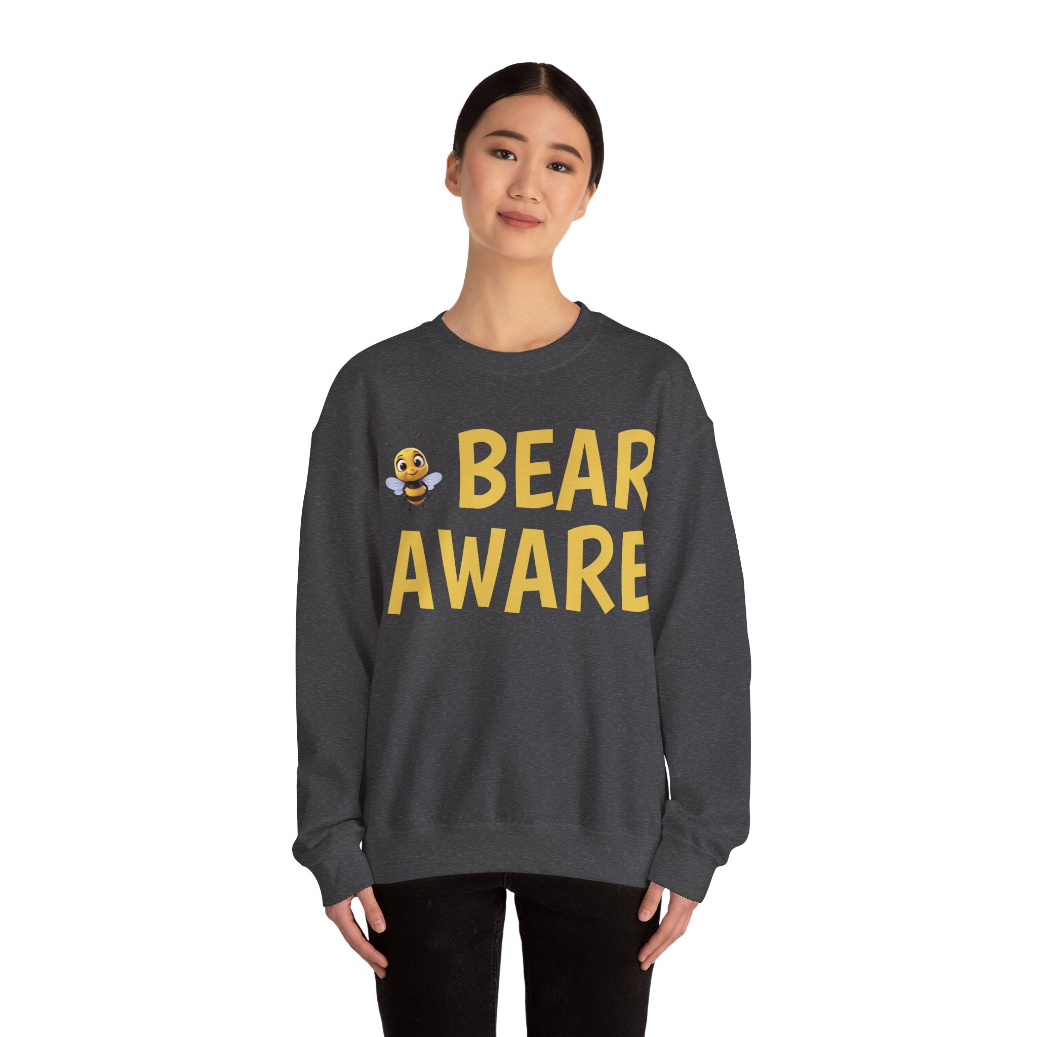 Bear Aware  Unisex Crewneck Sweatshirt — Cute Bee Graphic, Nature & Camping Safety Shirt