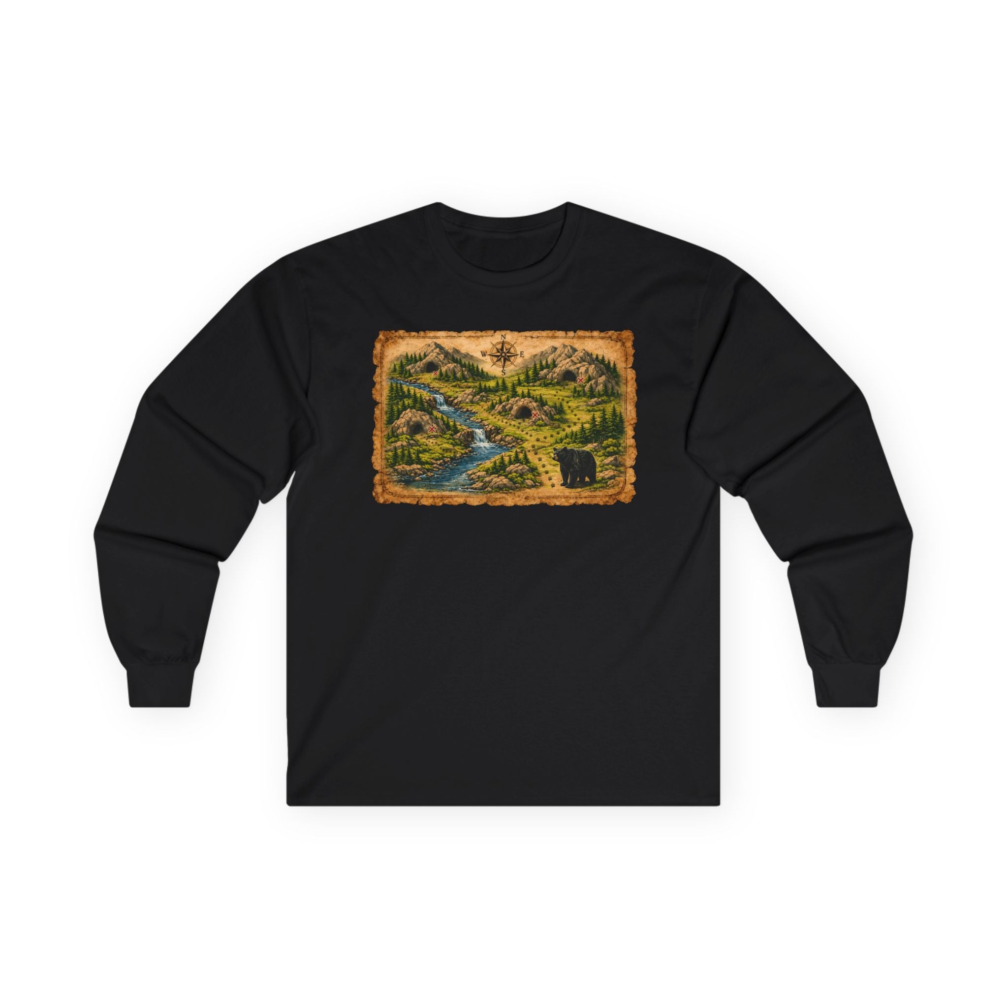Bear Cave Treasure Map  Long Sleeve Unisex Tee