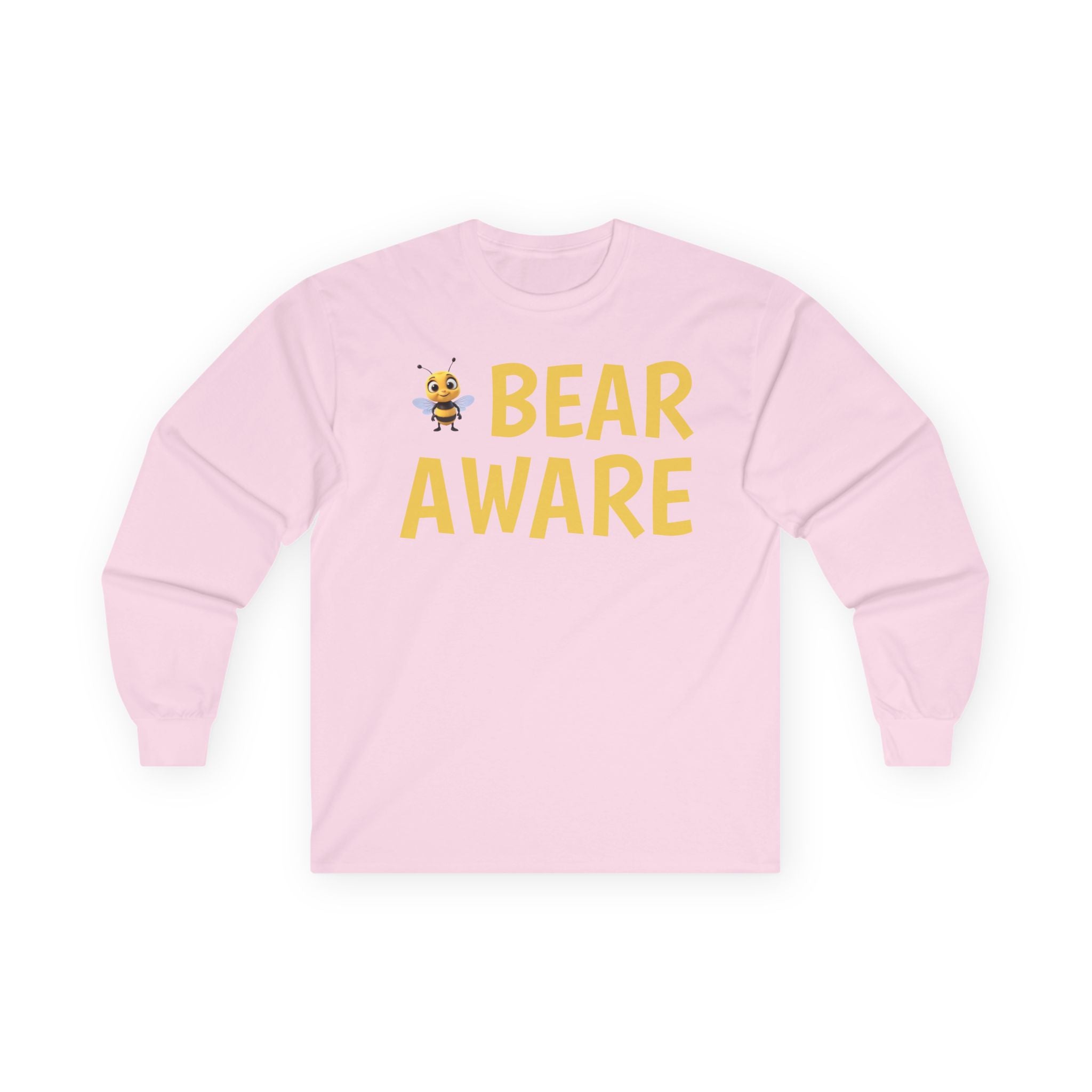 Bear Aware Long Sleeve Tee — Cute Yellow Bear Graphic Shirt