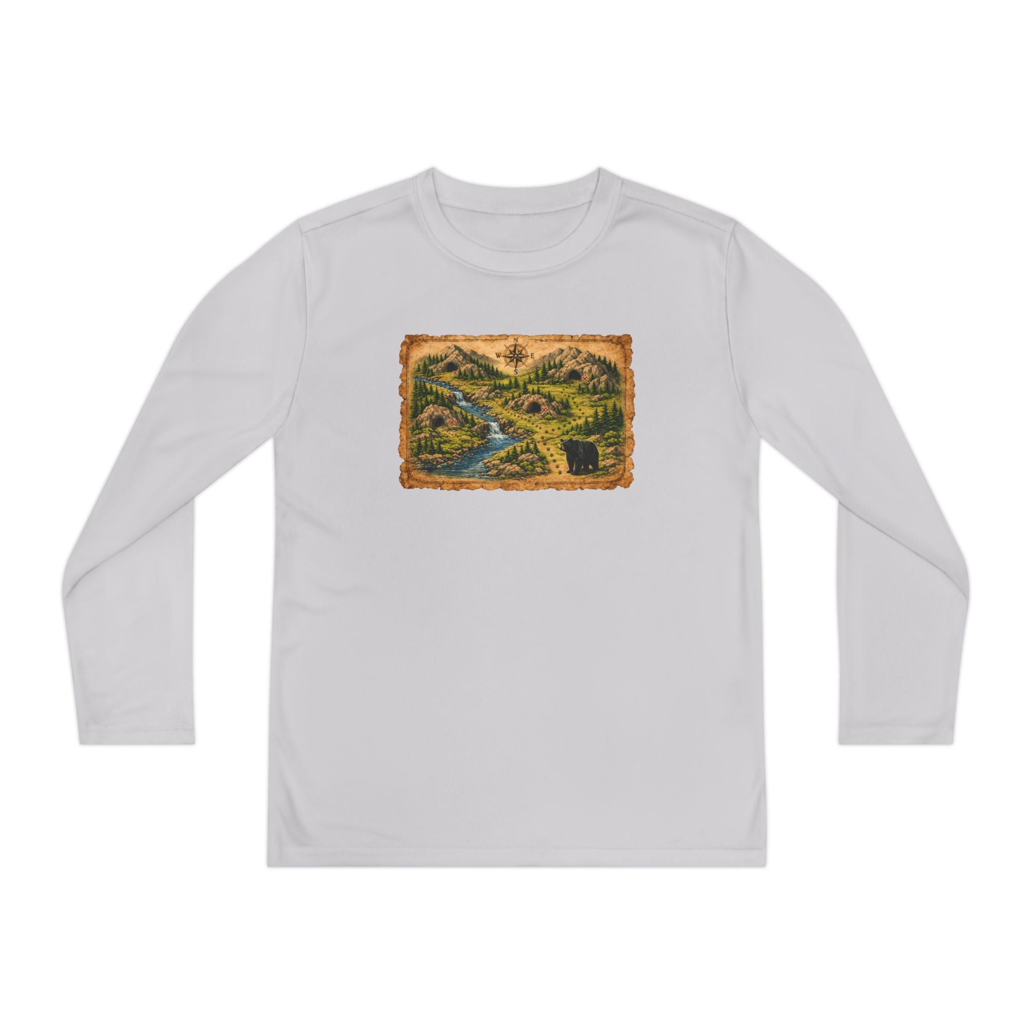 Youth Long Sleeve Tee — Bear Cave Treasure Map