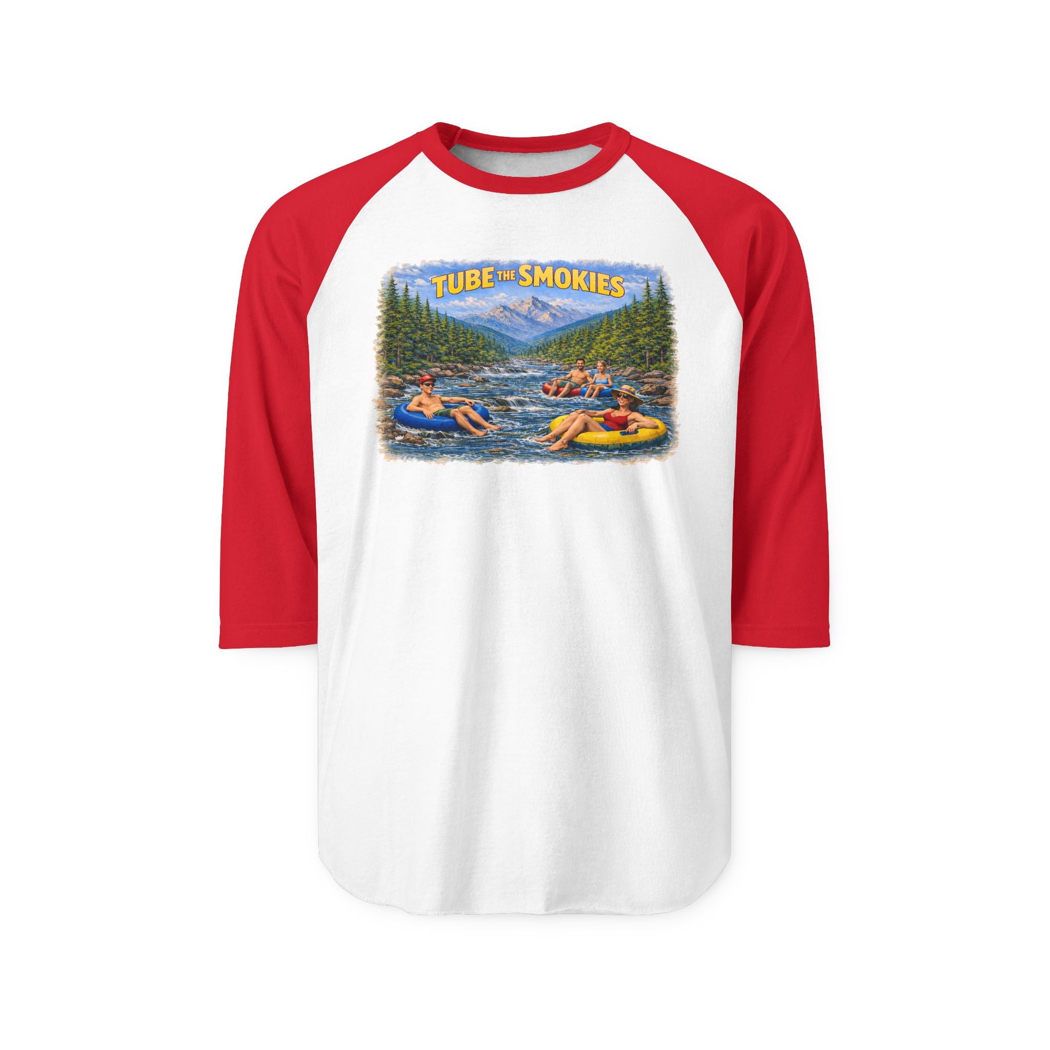 Tubing the Smokies Raglan Shirt — Scenic River Tube Graphic 3/4 Sleeve