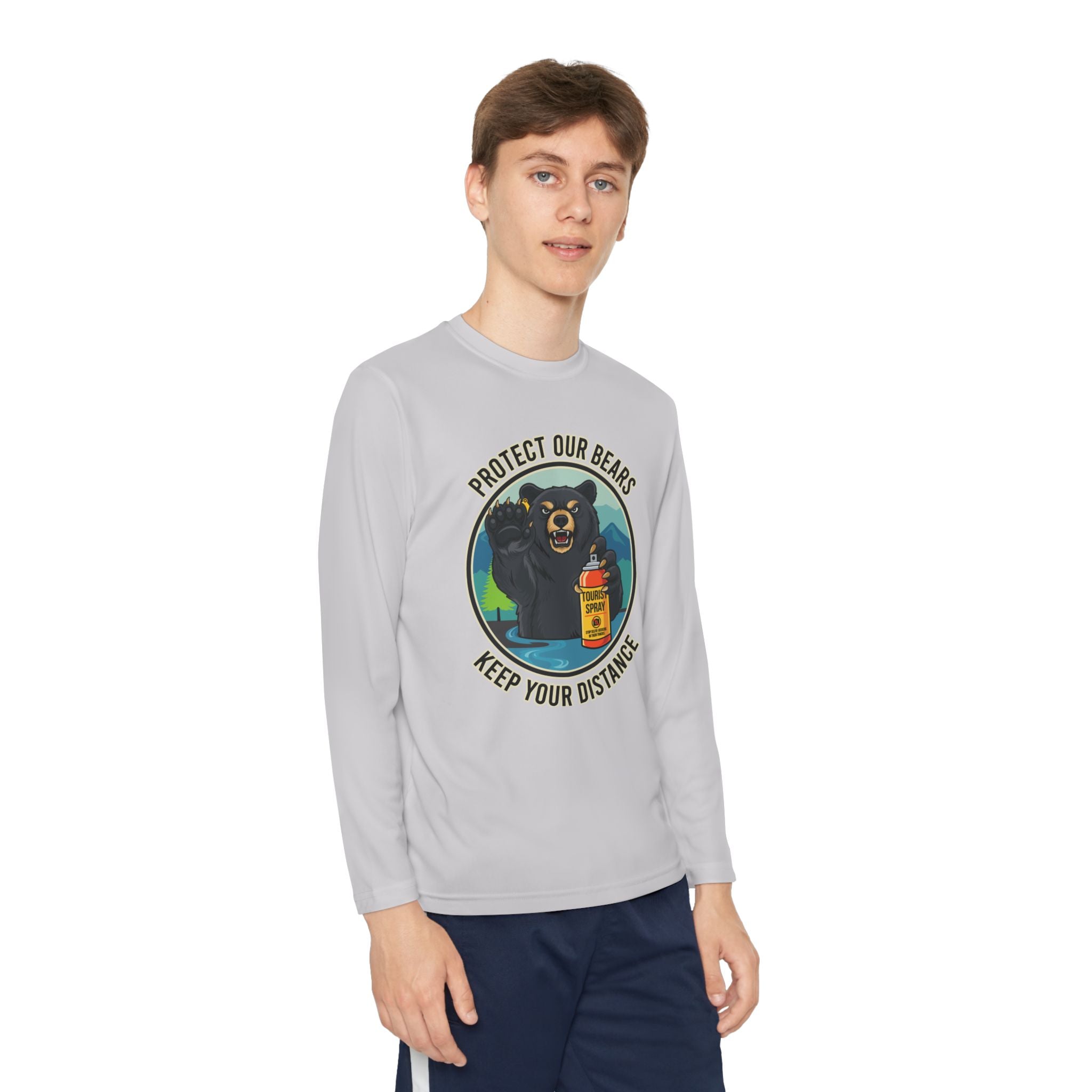 Youth Long Sleeve Tee — "Protect Our Bears, Keep Your Distance" Wildlife Conservation Shirt