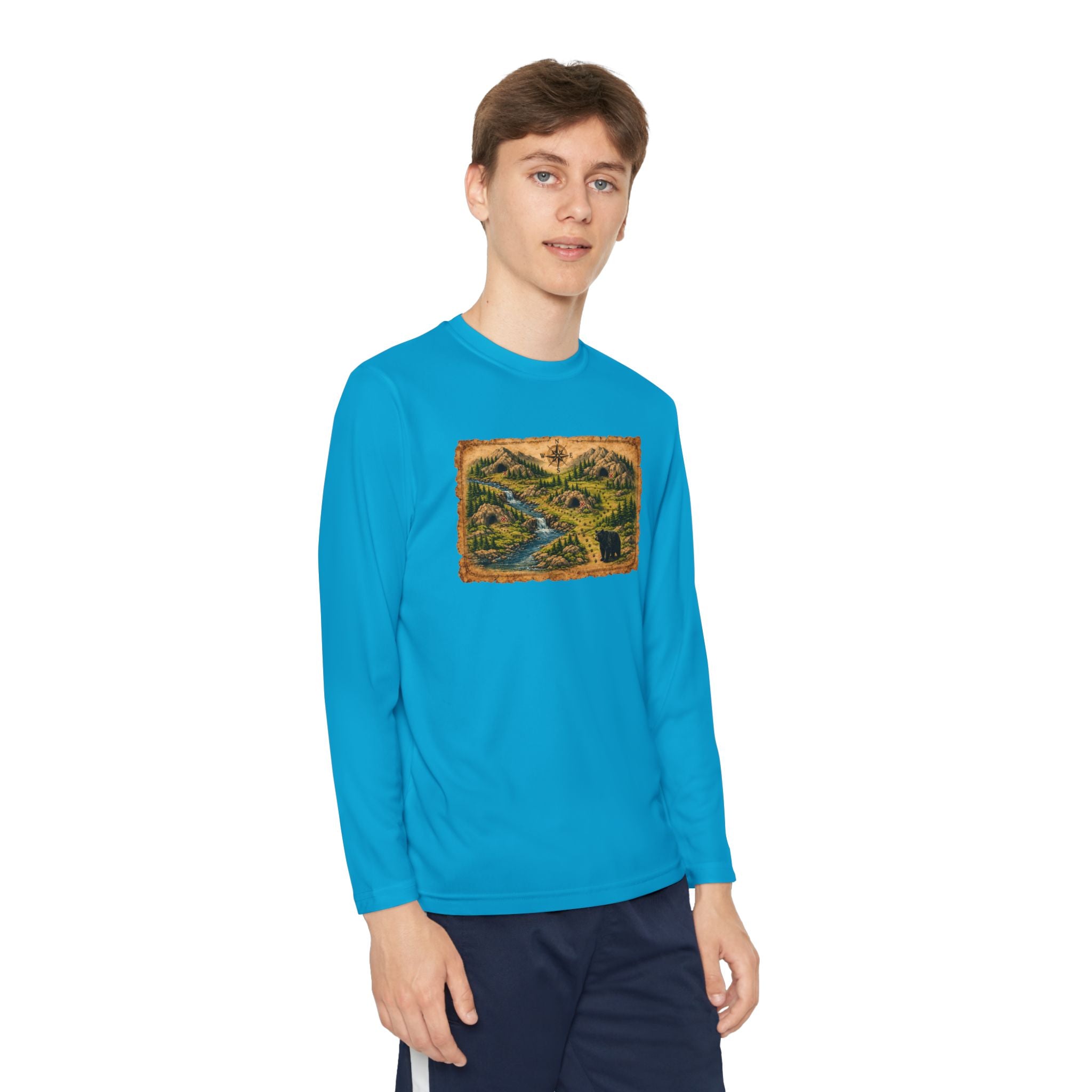 Youth Long Sleeve Tee — Bear Cave Treasure Map