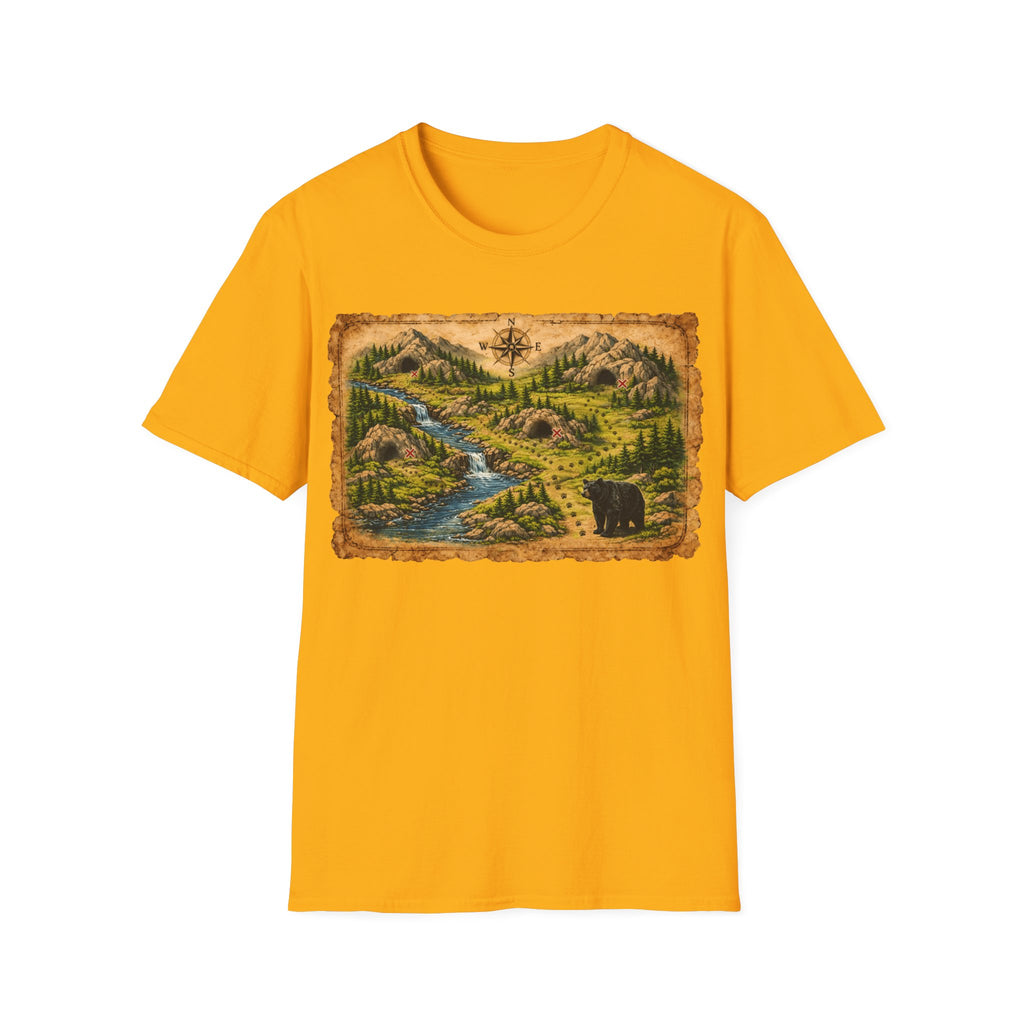 Adventure Map Unisex T-Shirt — Vintage Hiking Map with River & Bear Art