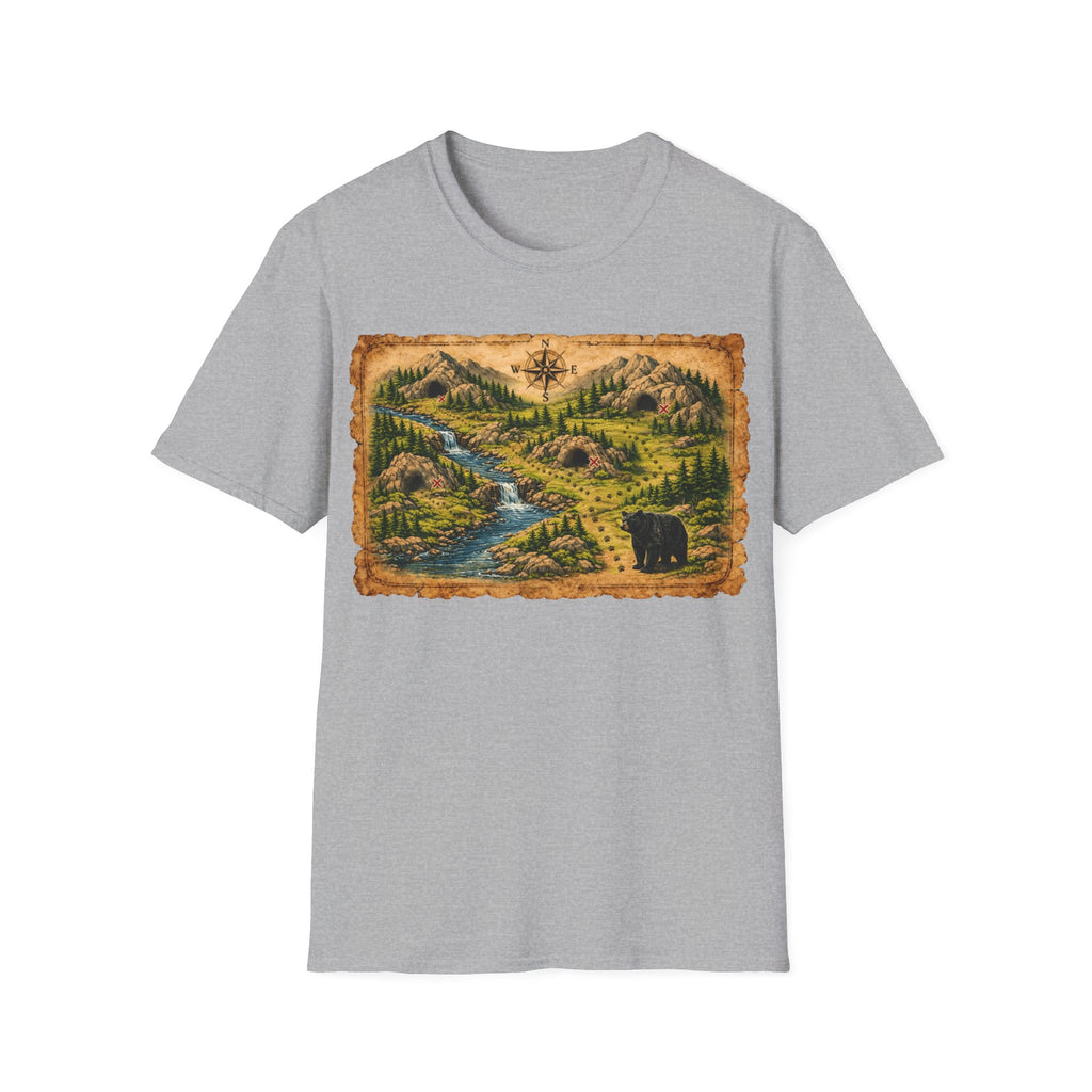 Adventure Map Unisex T-Shirt — Vintage Hiking Map with River & Bear Art