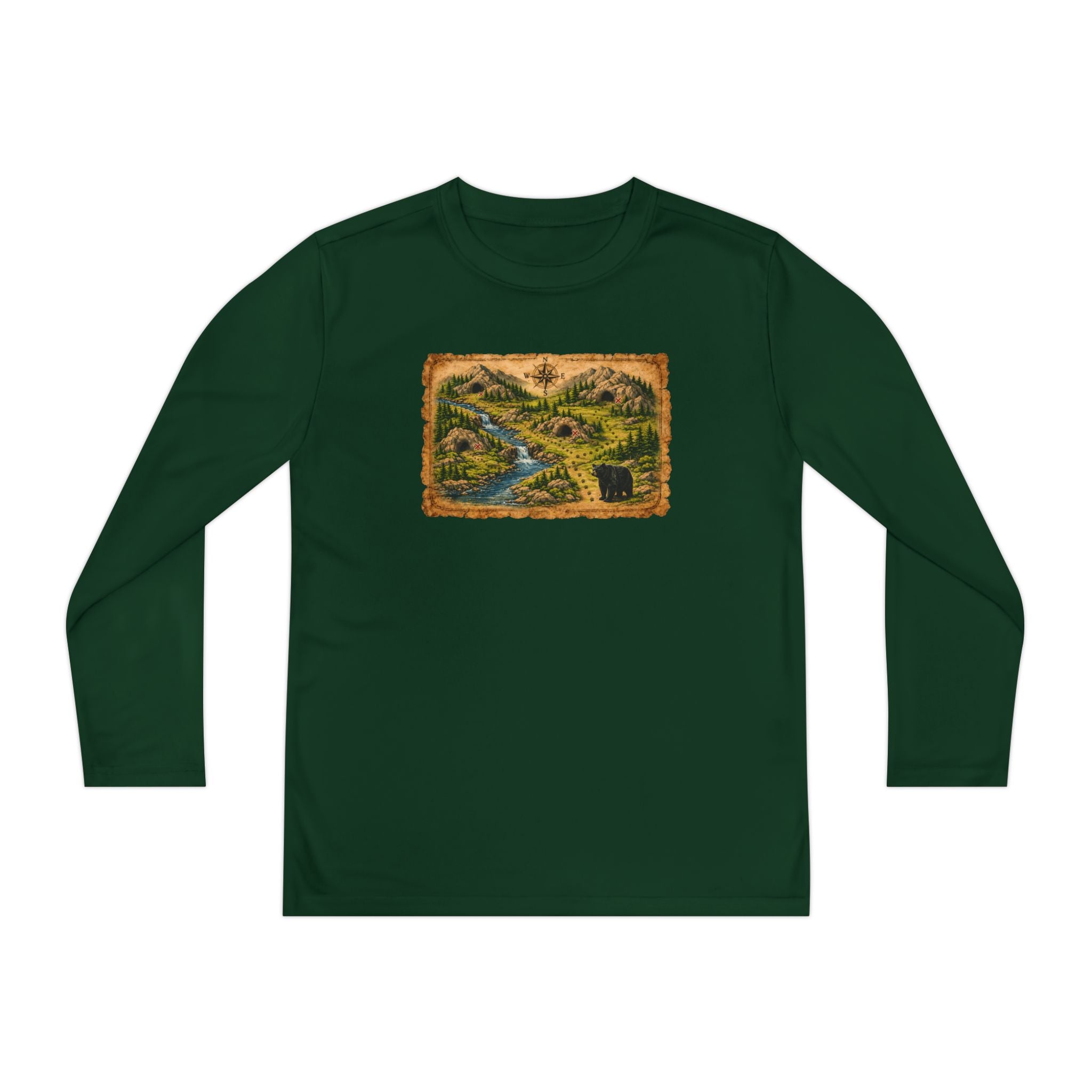 Youth Long Sleeve Tee — Bear Cave Treasure Map