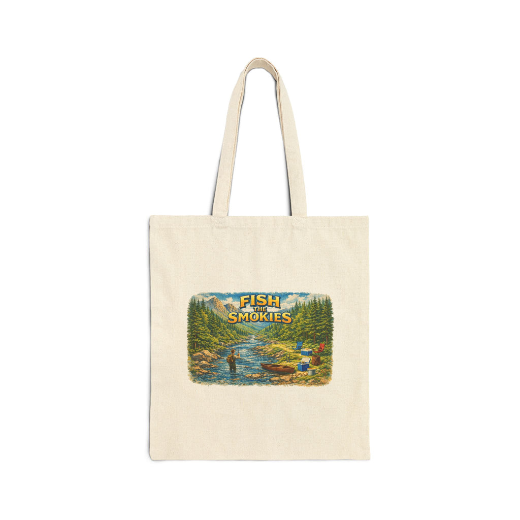Fish The Smokies River Scene Tote Bag - Fishing Nature Canvas Grocery Tote