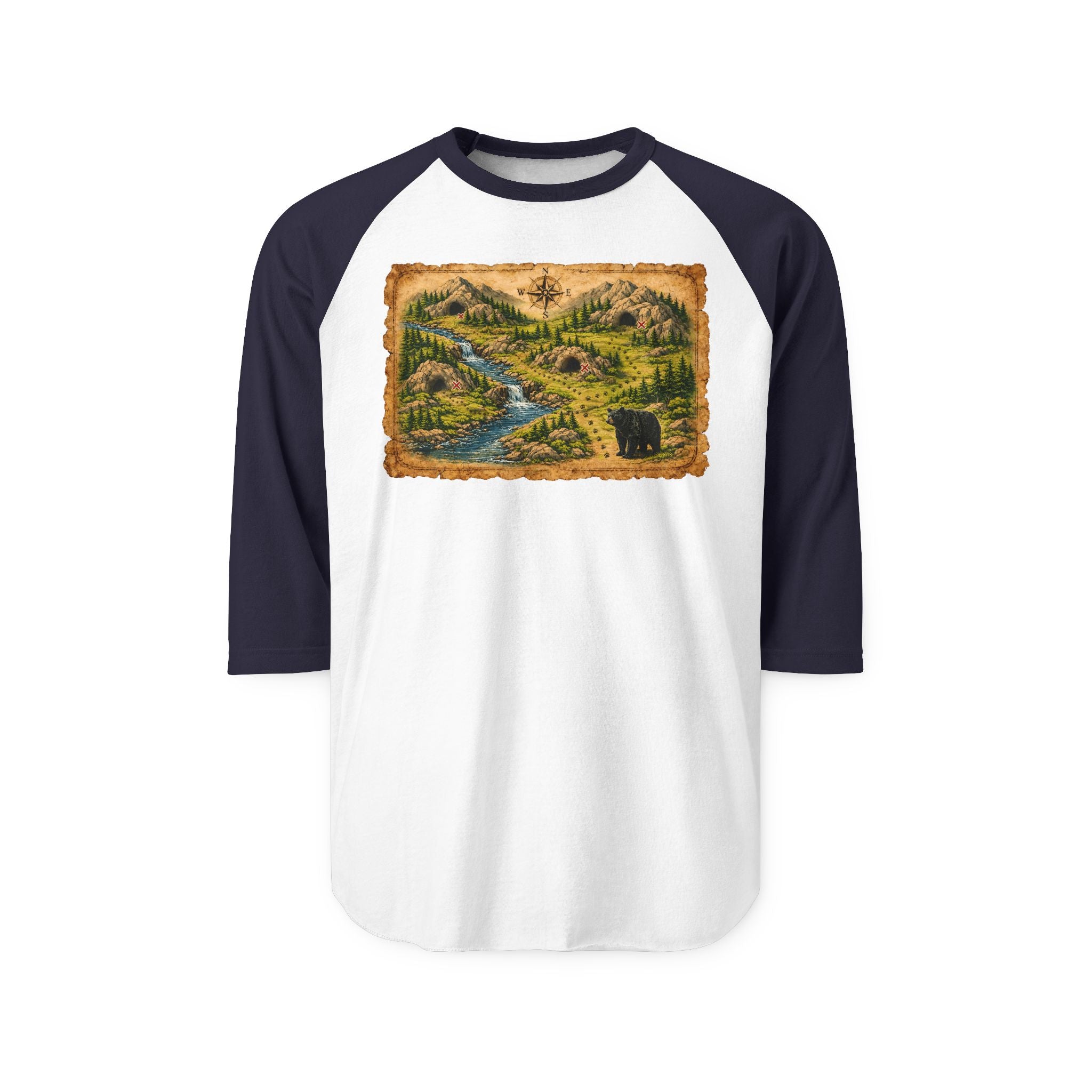 Bear Cave Treasure Map - Unisex Raglan Shirt