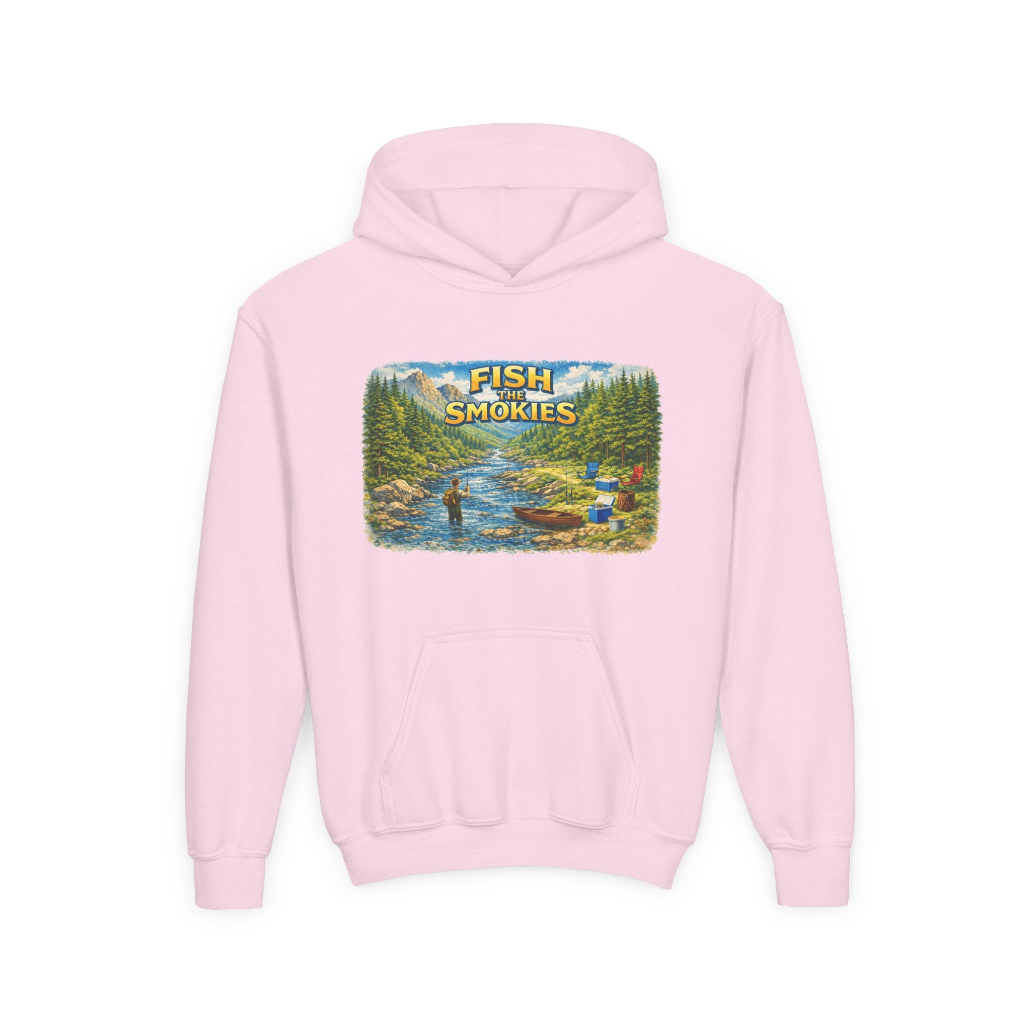 Youth Hoodie - "Fish The Smokies" Scenic Fishing Sweatshirt