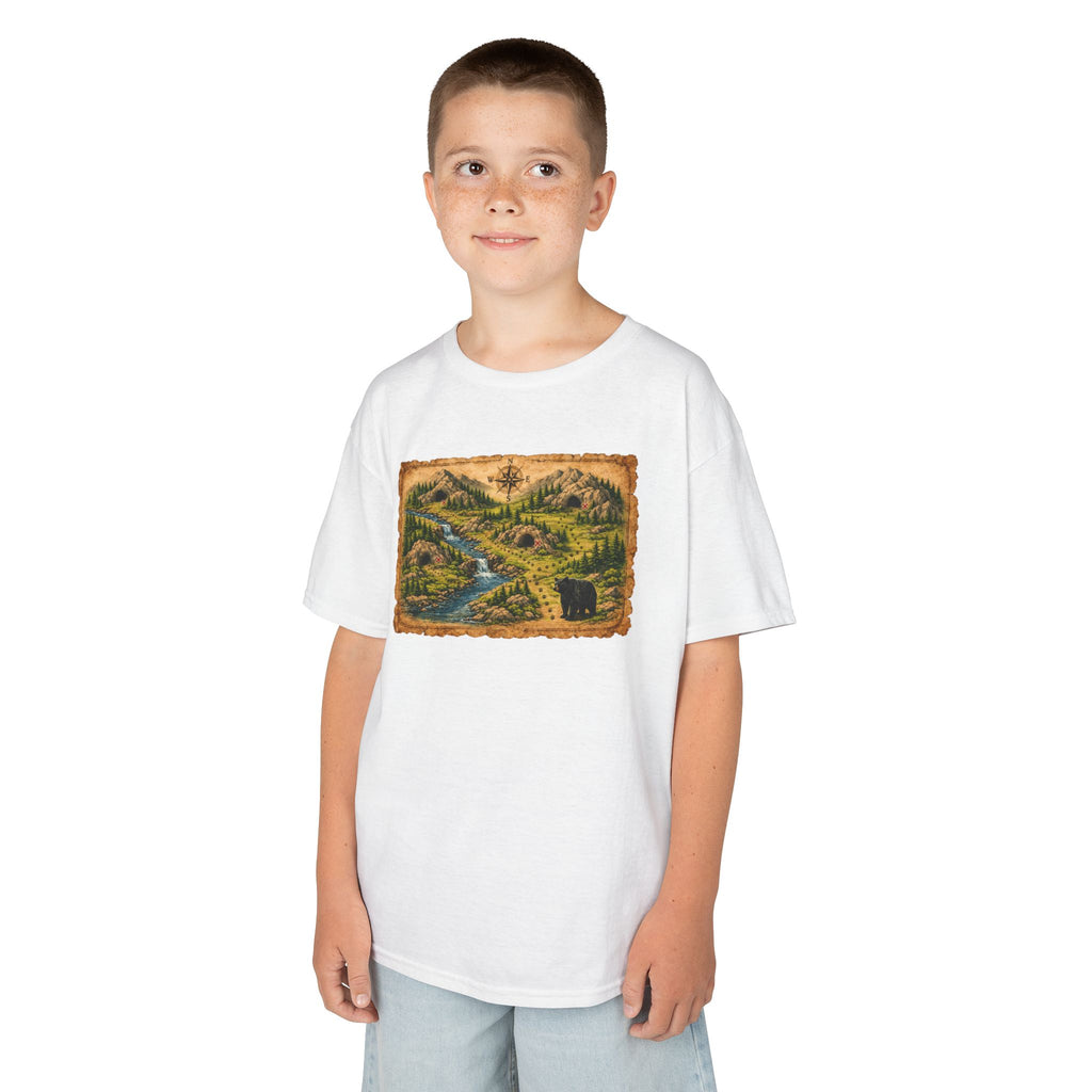 Kids Tee — Bear Cave Treasure Map "Which Cave Has the Bear?"