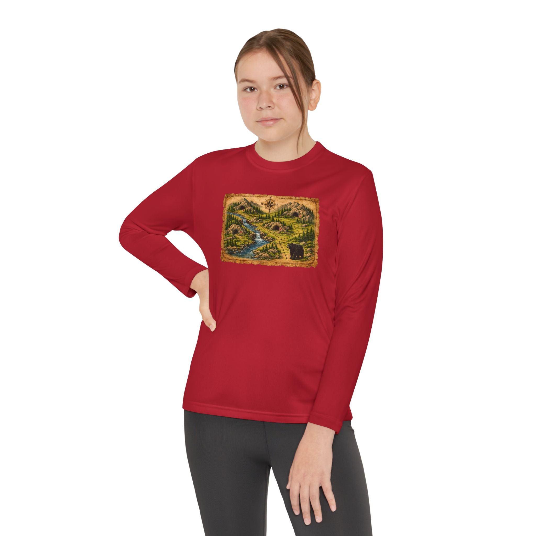 Youth Long Sleeve Tee — Bear Cave Treasure Map