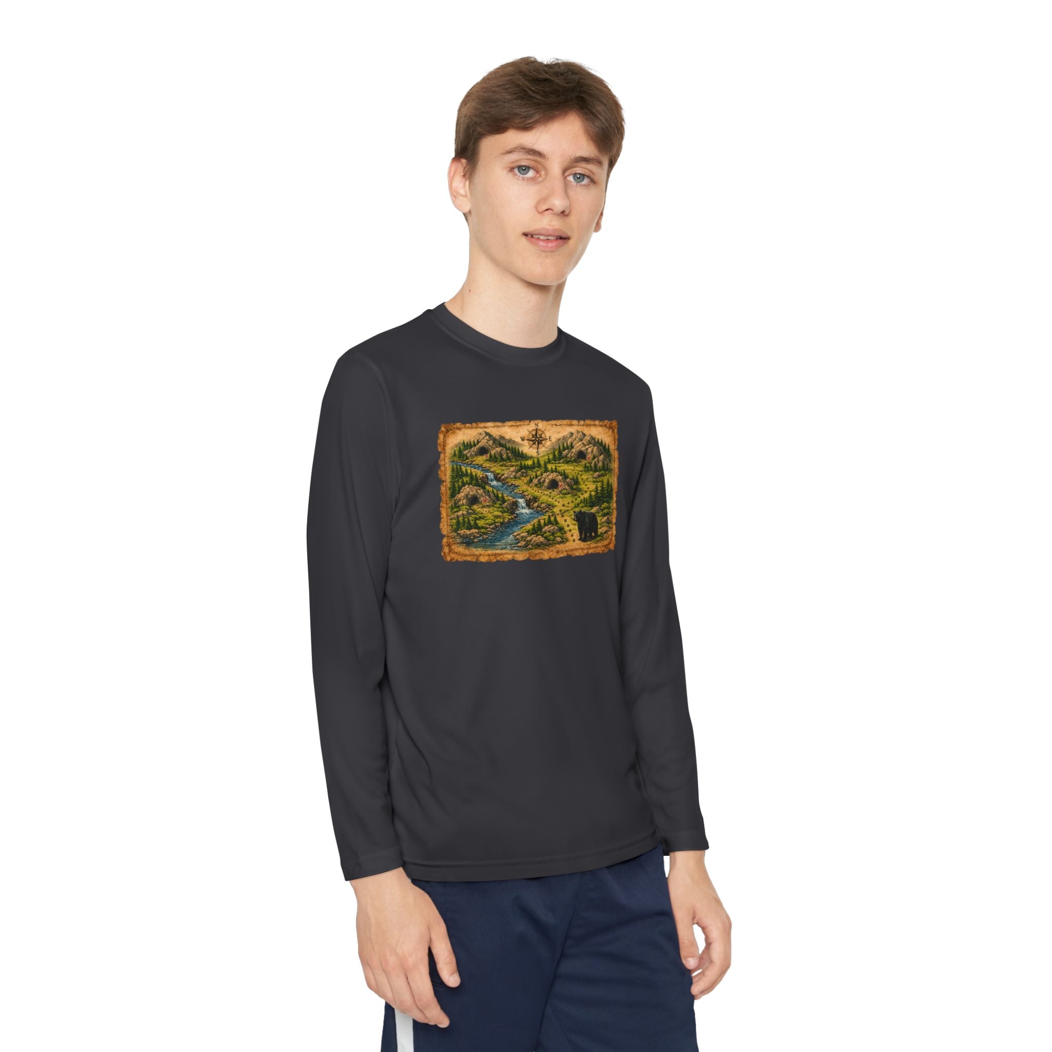 Youth Long Sleeve Tee — Bear Cave Treasure Map