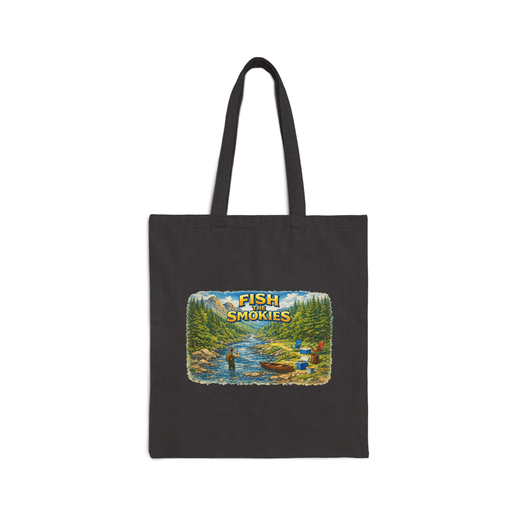 Fish The Smokies River Scene Tote Bag - Fishing Nature Canvas Grocery Tote