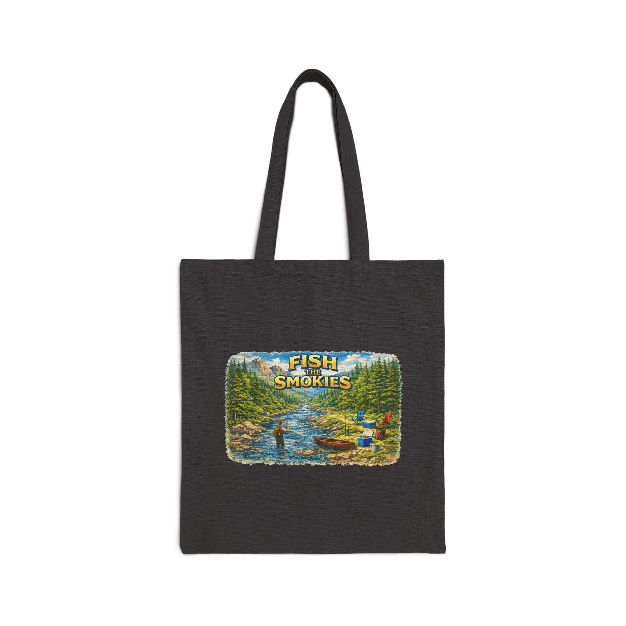 Fish The Smokies River Scene Tote Bag - Fishing Nature Canvas Grocery Tote