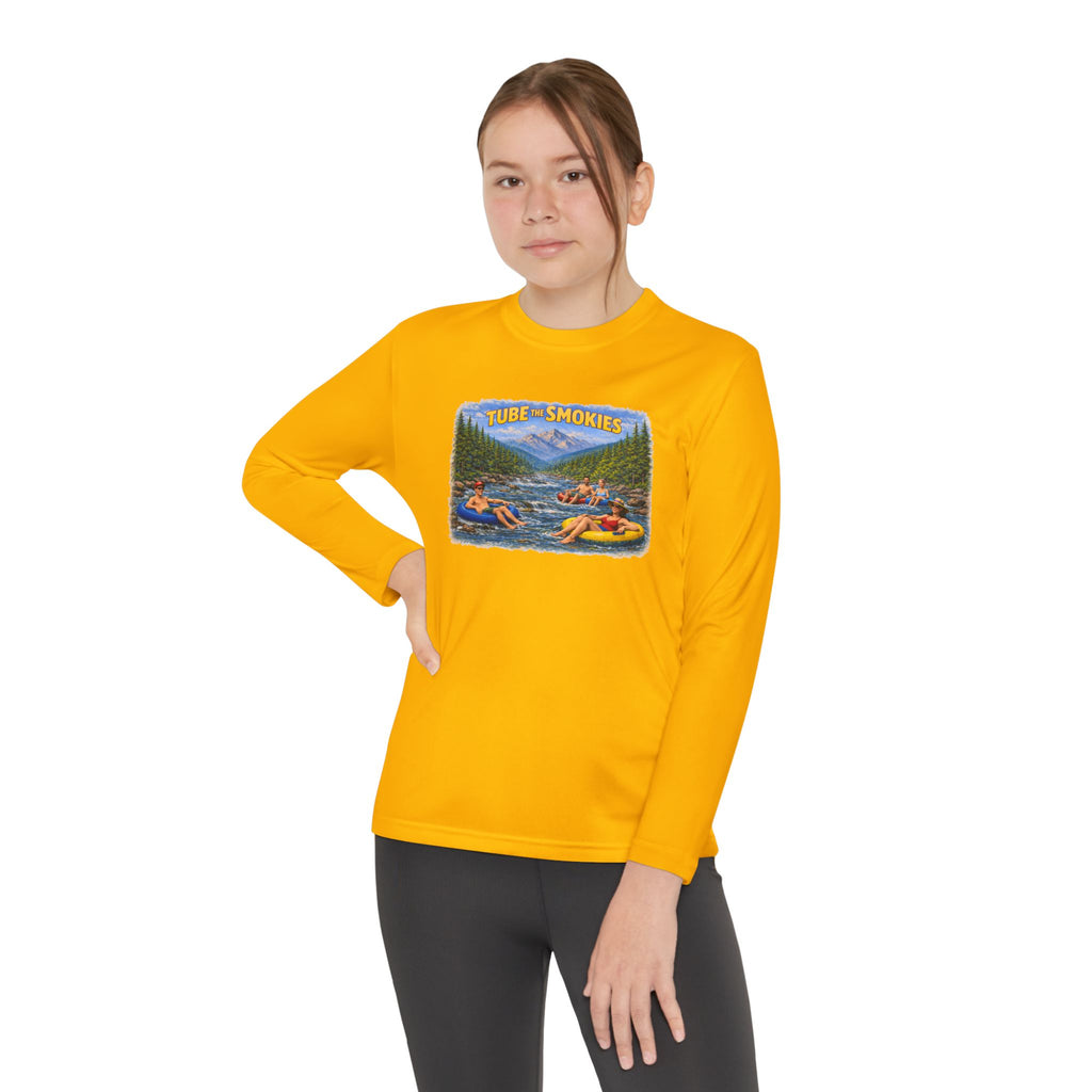 Youth Long Sleeve Tee — Tube the Smokies River Tubing Graphic
