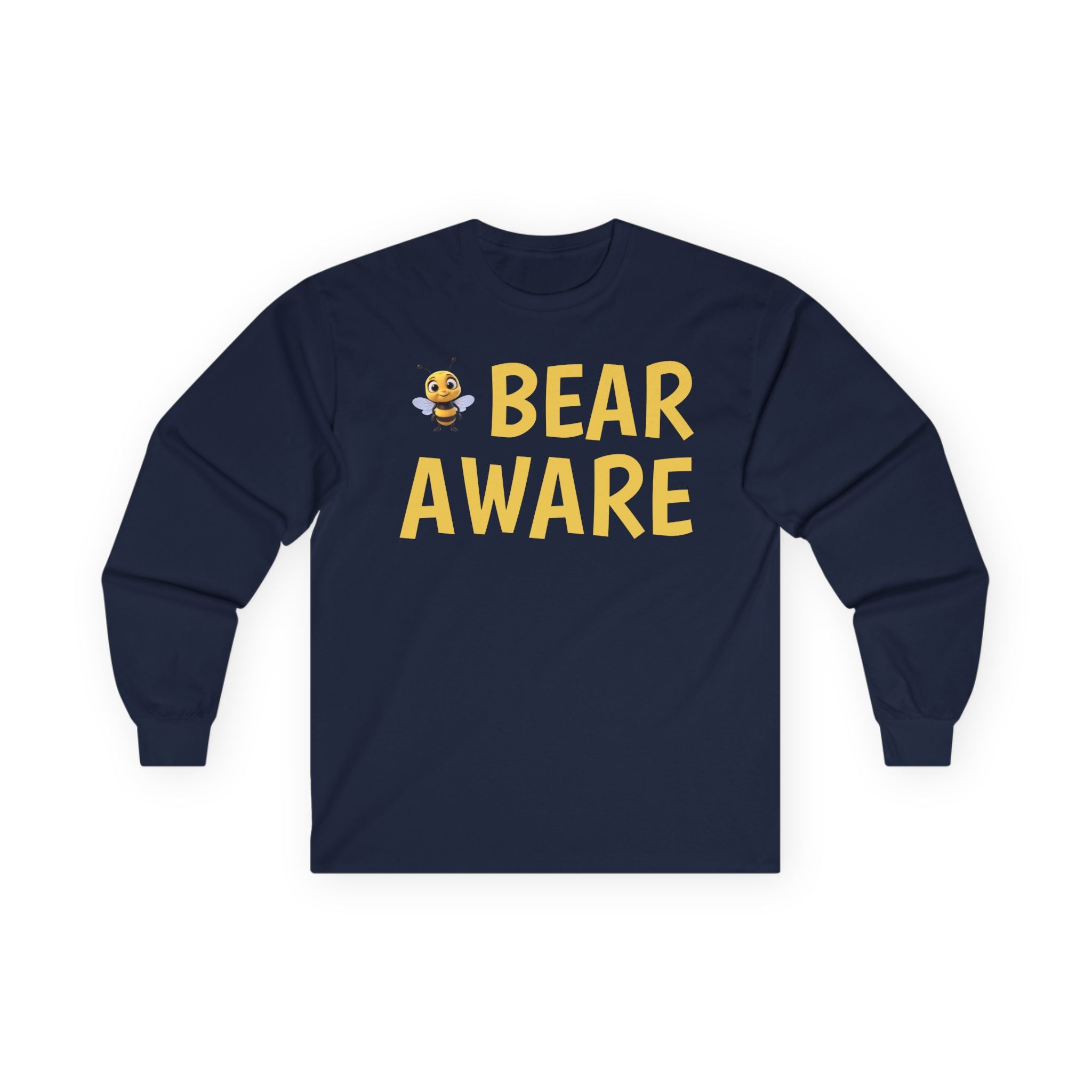 Bear Aware Long Sleeve Tee — Cute Yellow Bear Graphic Shirt