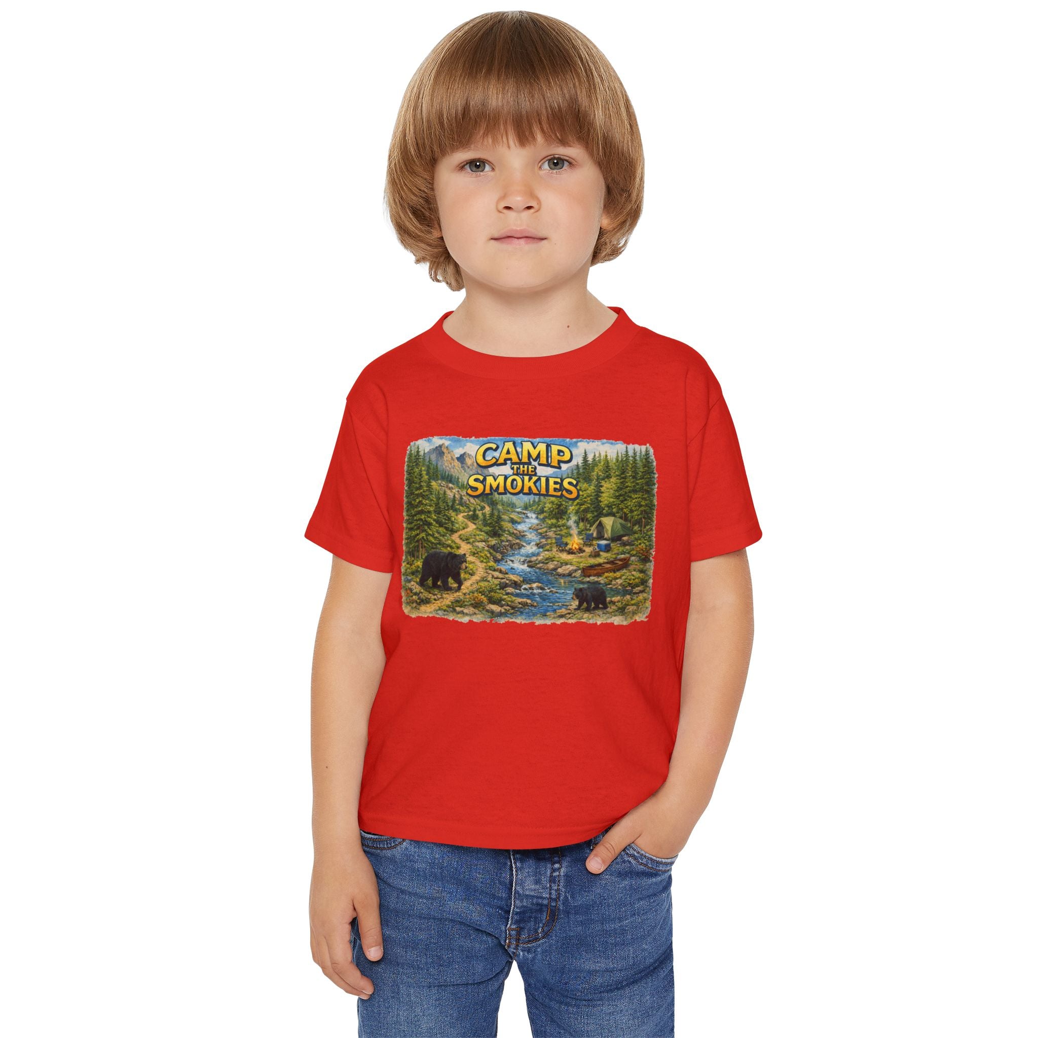 Toddler T-Shirt — "Camp The Smokies" Scenic Bear Camping Shirt